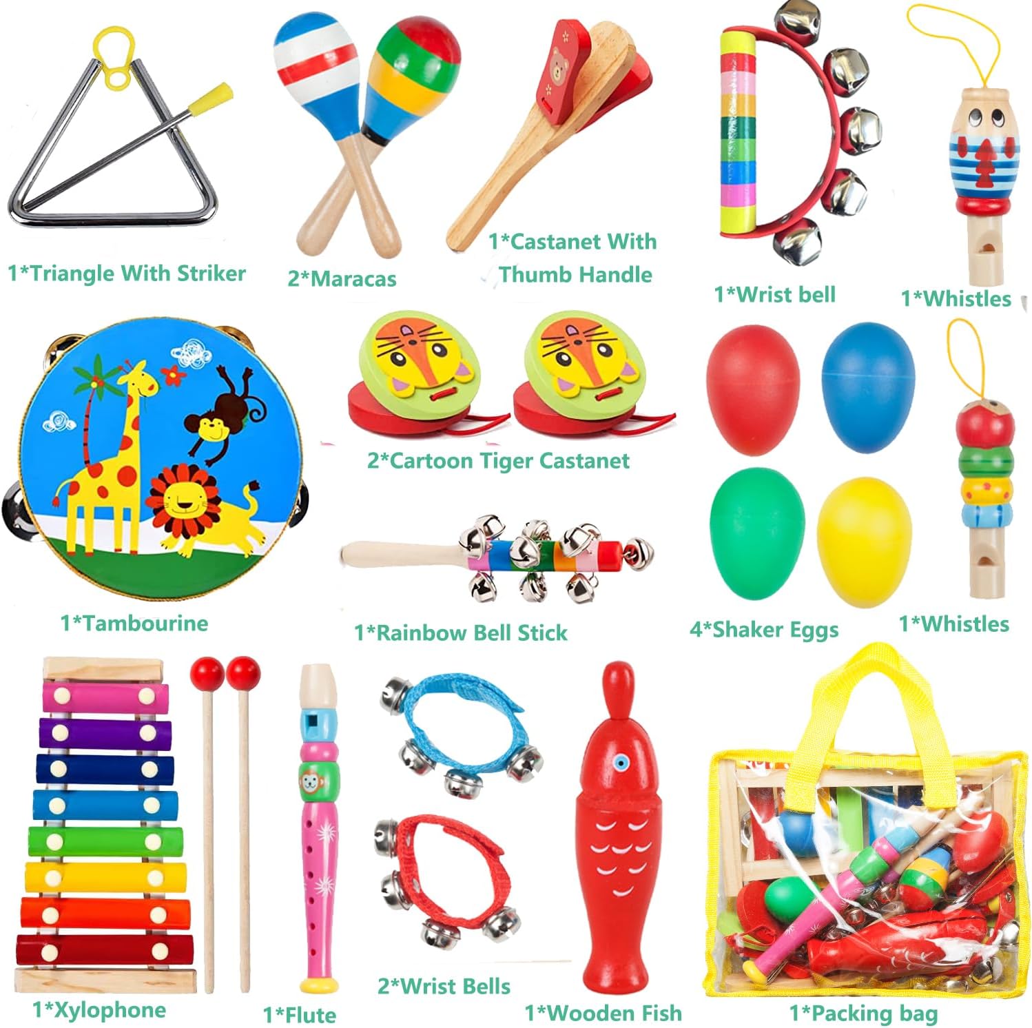 Toddler Musical Instruments Set Wooden Percussion Instruments Toy for Kids Preschool Education Early Learning Musical Toy for Boys and Girls