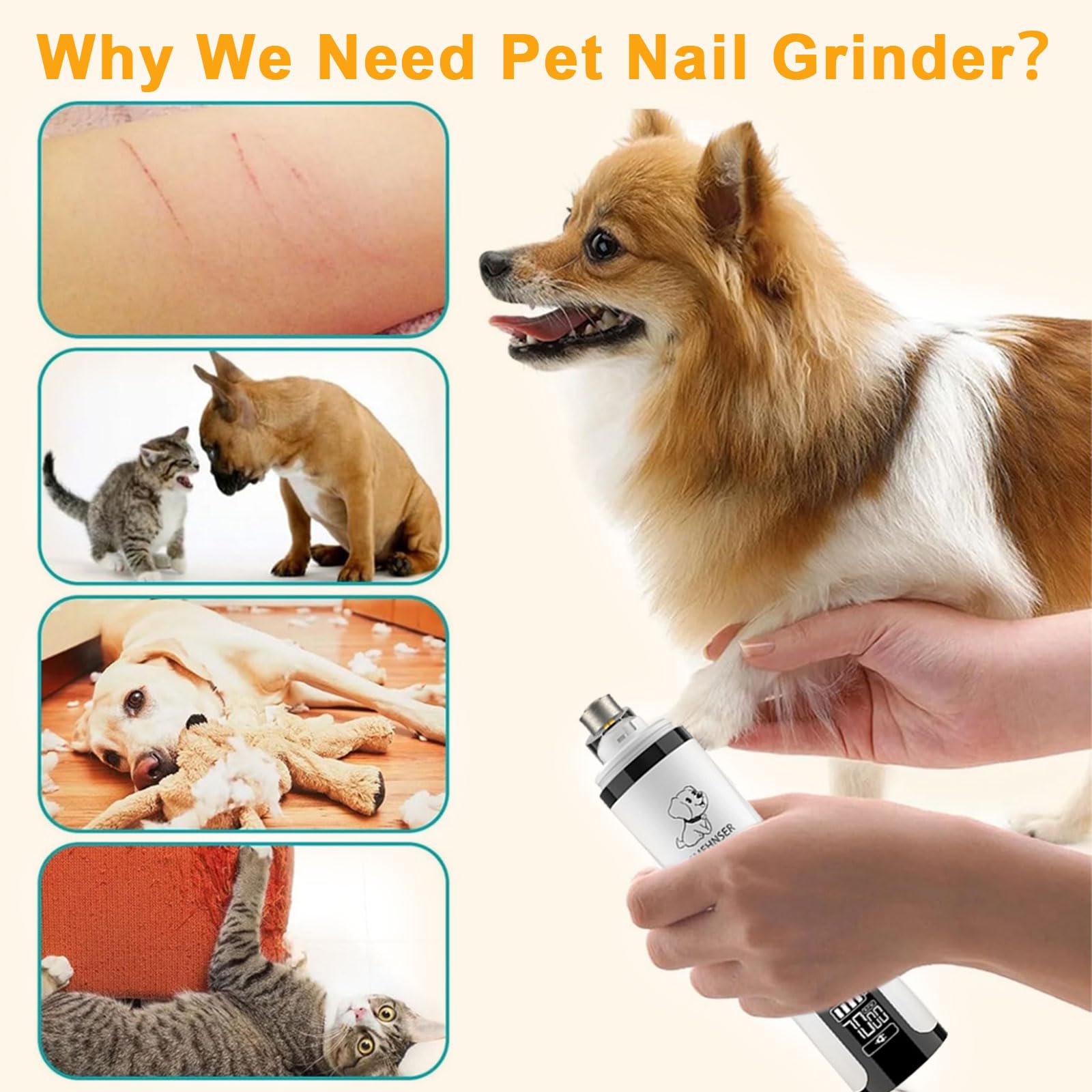 2026 Upgraded Silent Groom Pro Nail Grinder - 3-Speed Cordless Grooming Pro Nail Grinder, Pet Nail Trimmer with 2 LED Light,USB-C Rechargeable & 2 Grinding Wheels for Small Medium Large Dogs and Cats - image 5
