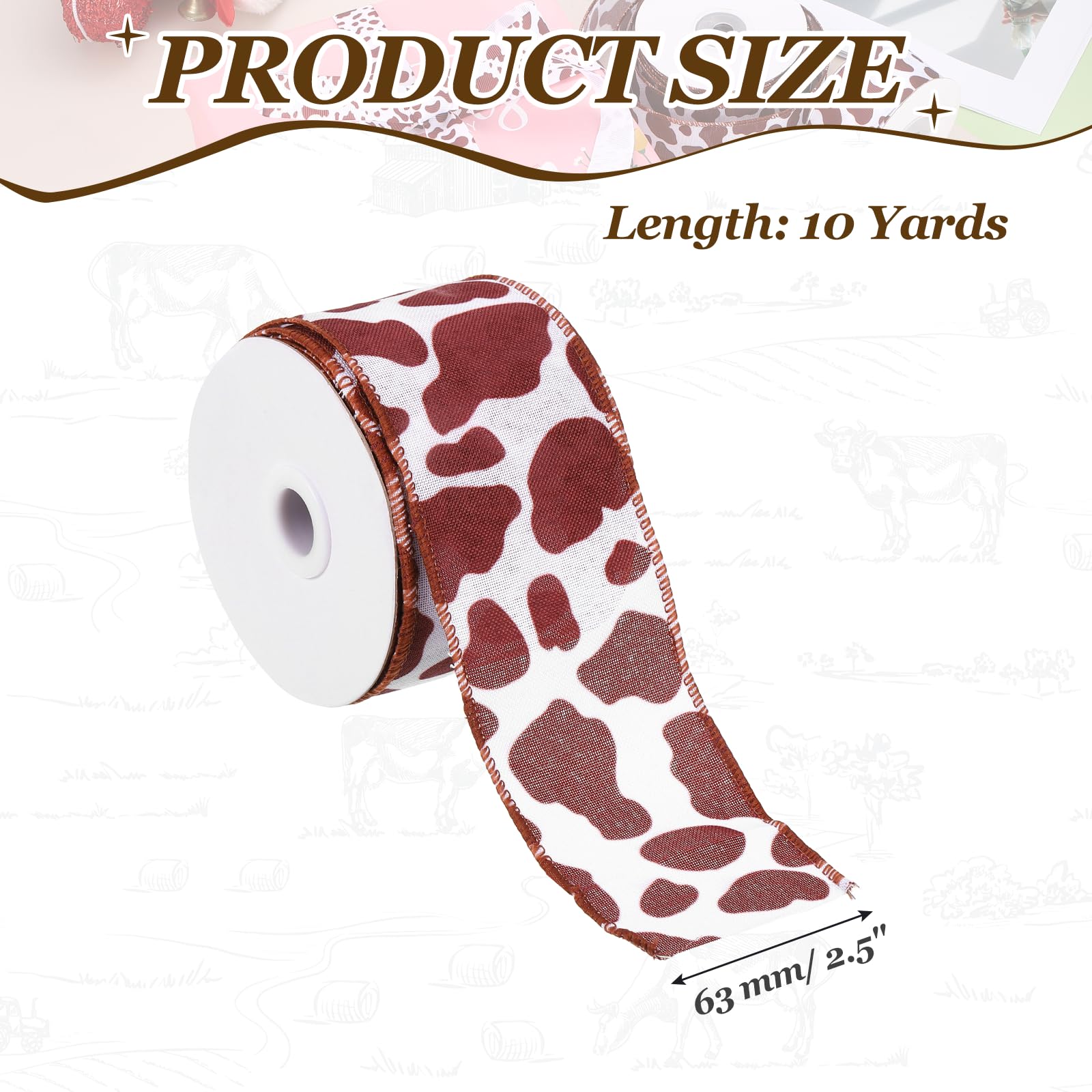 PATIKIL 10 Yards Ribbon for Gift Wrapping 1pcs 63mm (2 1/2inch) Cow Print Ribbons for Crafts Thin Ribbon for Wedding Decoration Gifts Home Coming-Mum Hat Bow - Image 2