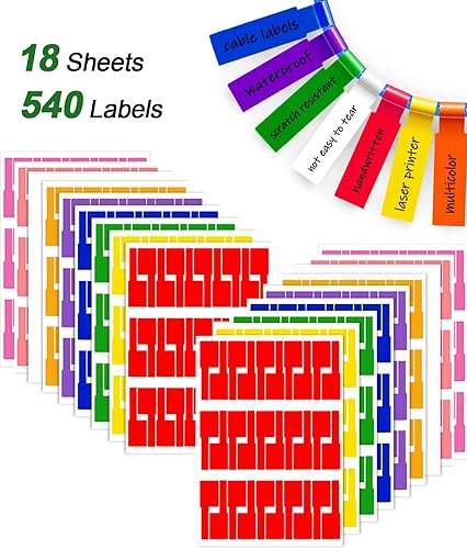 540 etiquetas de cable para gestión de cables, etiquetas de cable de 9 colores para electrónica, alambre de etiquetado impermeable, etiquetas de