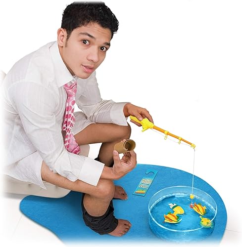 Novelty Place Potty Fisher - Juego de pesca para inodoro para niños y adultos, caña de pescar con línea de gancho y fregadero, tanque de agua,