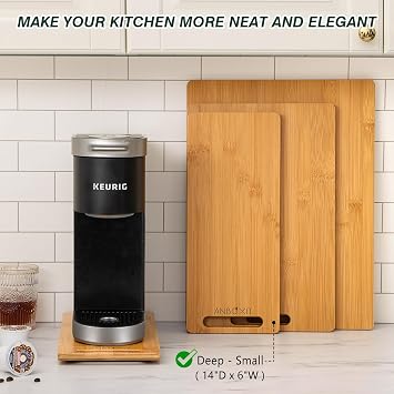 ANBOXIT Appliance Slider, Deep - Medium & Deep - Small, Bamboo Sliding Tray for Coffee Maker, Kitchen Countertop Appliance Rolling Tray, Coffee Pot Slider Tray with Rubber Wheels