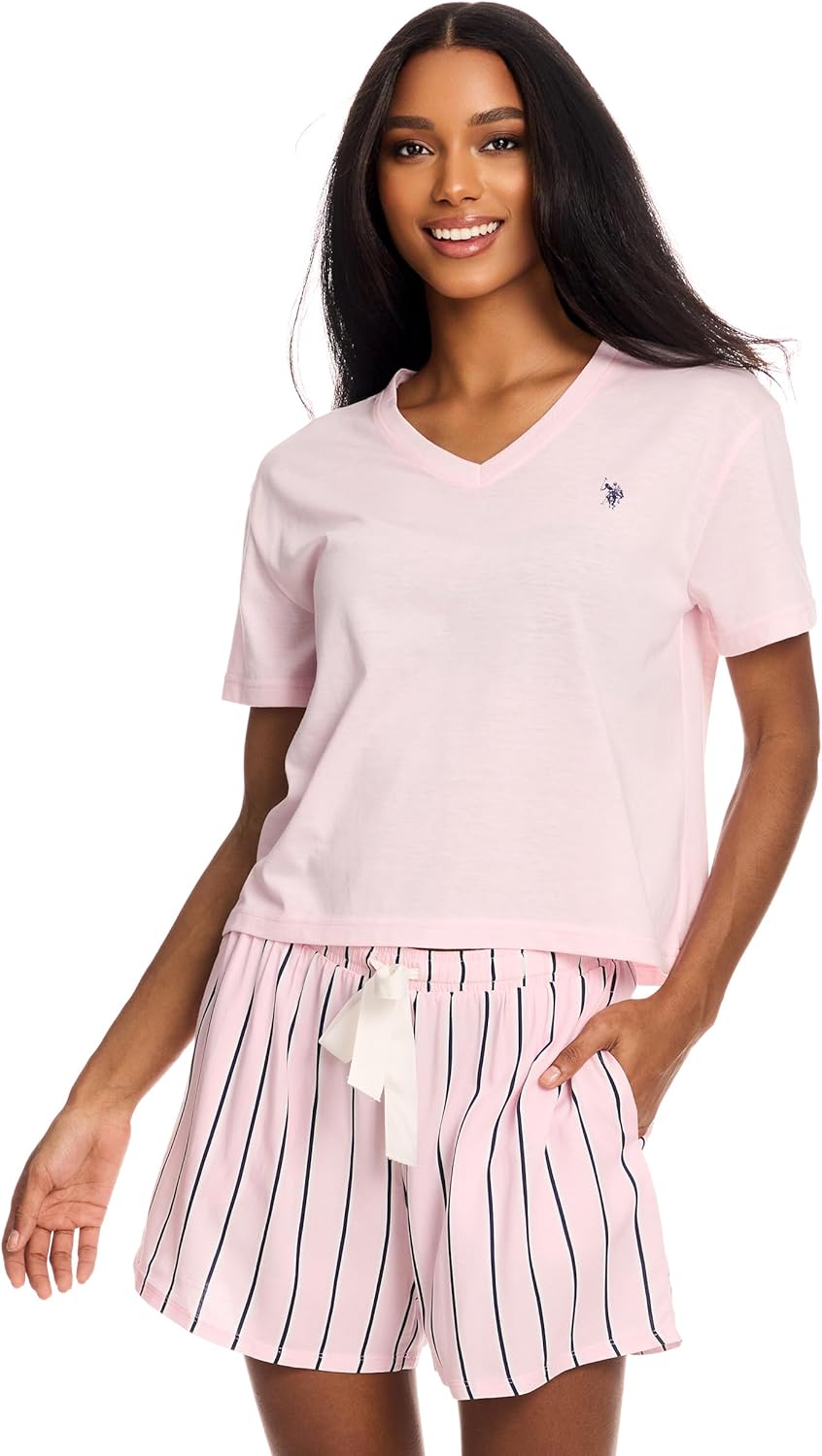 U.S. Polo Assn. Women's Summer Pajama Set, Tee, Shorts Valentines Gifts for Her