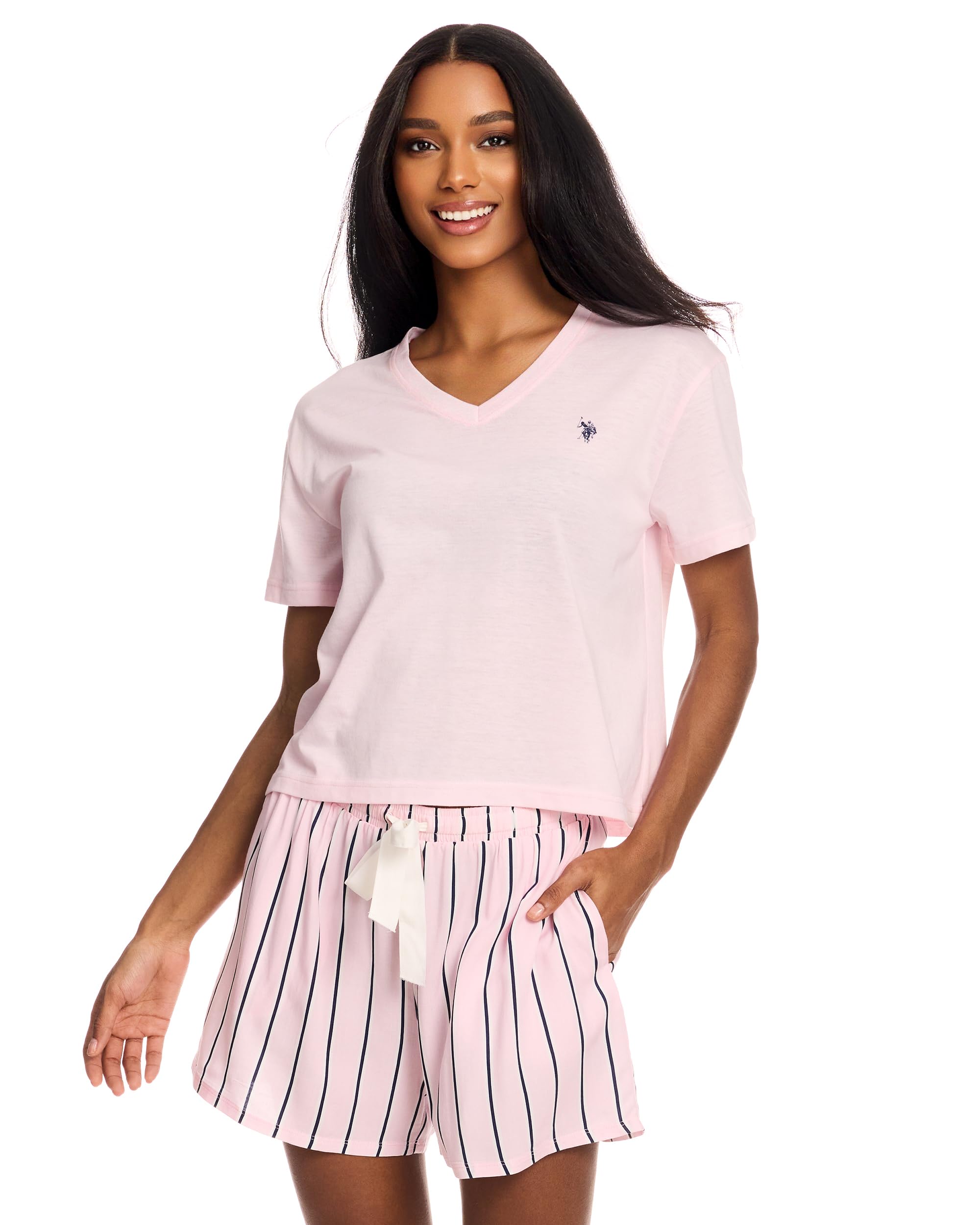 U.S. Polo Assn. Summer Pajamas for Women 2 Piece T-Shirt and Shorts Loungewear- Summer PJs for Women Set (Light Pink Heather, X-Large)