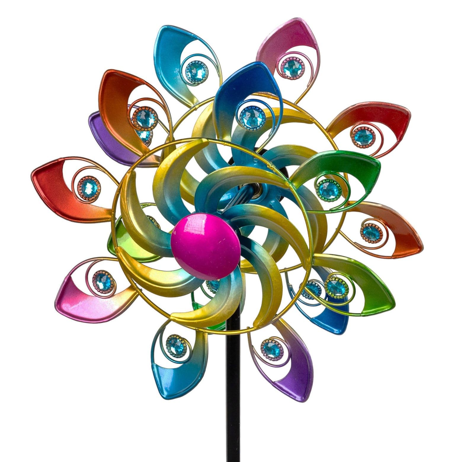 formano Moulin à vent coloré œil de paon - En métal - 109 cm - Décoration de jardin - Décoration de jardin - Fleur en métal
