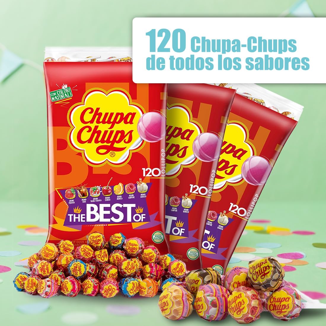 PACK ChupaChups Original Caramelo con Palo - de Sabores Variados - Pack 3 Bolsas de 120 unidades