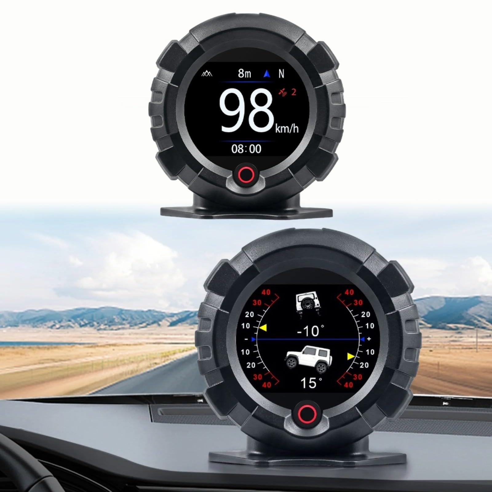Digital GPS Neigungsmesser & Höhenmesser für Auto, HUD Display mit Steigungswinkel, Höhe & Breitengrad, robustes Offroad-Zubehör, Schwarz