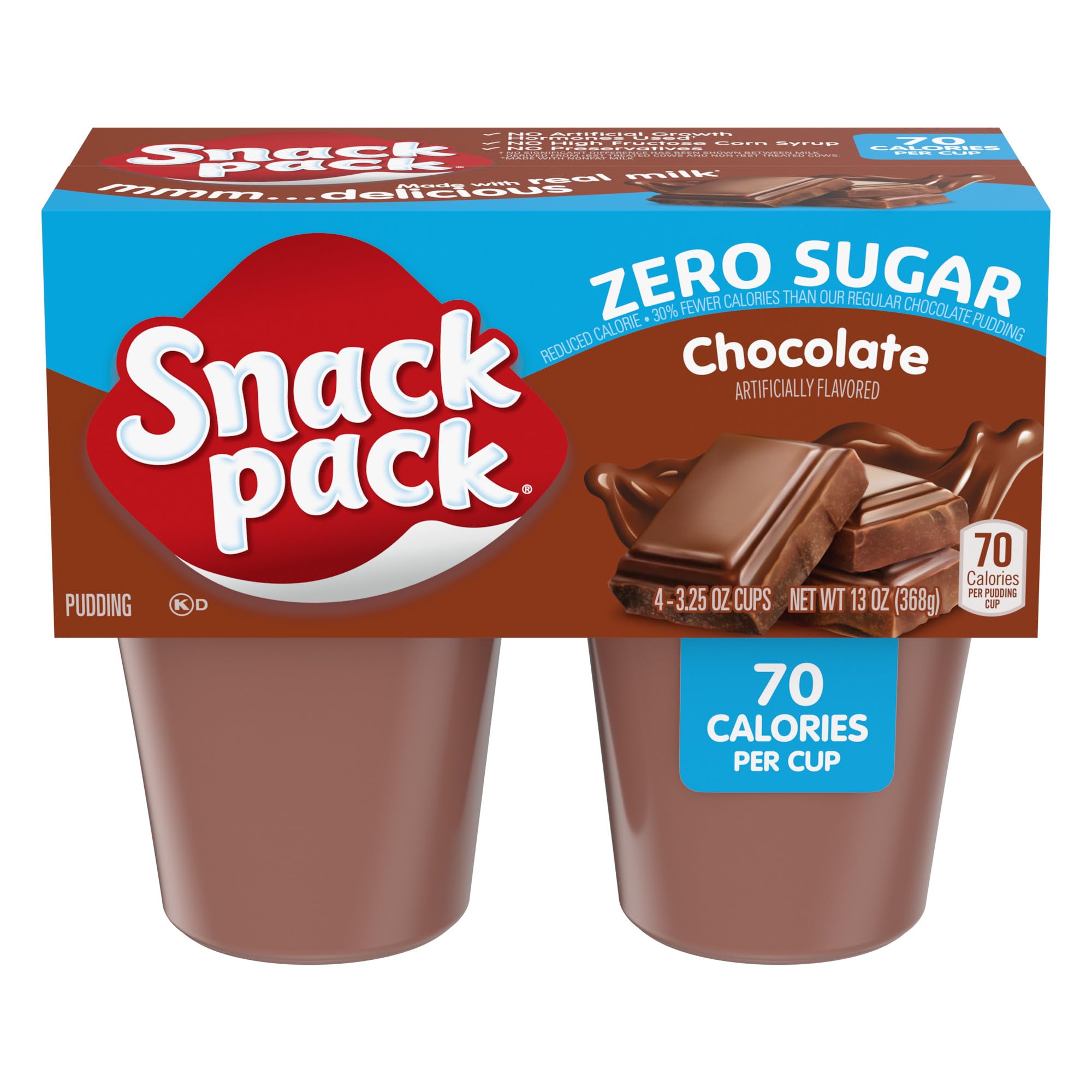 Snack Pack Zero Sugar Chocolate Flavored Pudding Cups, 3.25 oz., 4-Count