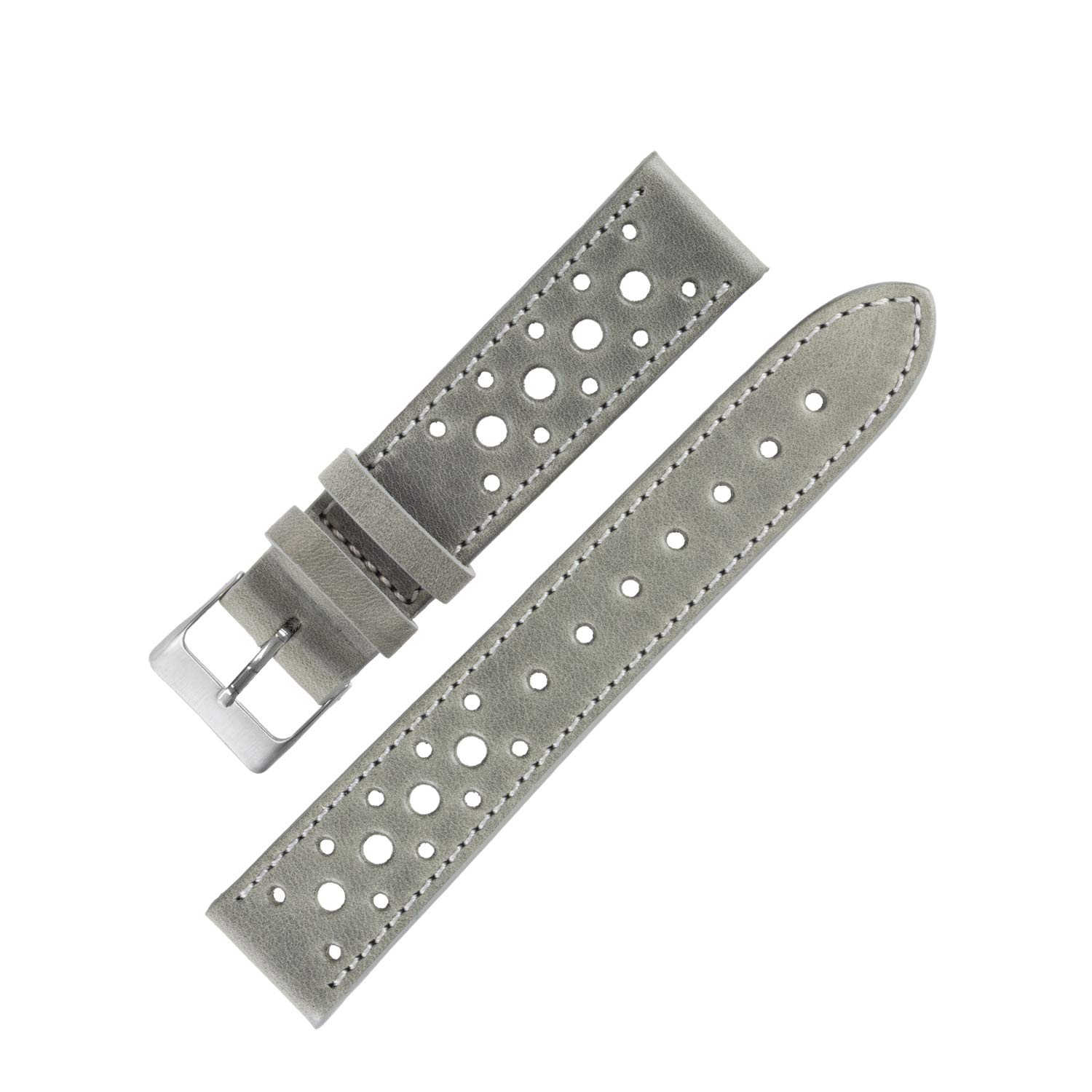Pebro Racing Perforated Leather Watch Strap in Pebble Grey