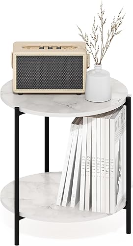 Miniatura 1 de Furinno Besi - Mesa auxiliar redonda moderna de 2 niveles con patas de metal resistentes, 15.55 pulgadas de ancho x 10.58 pulgadas de alto x 5.46