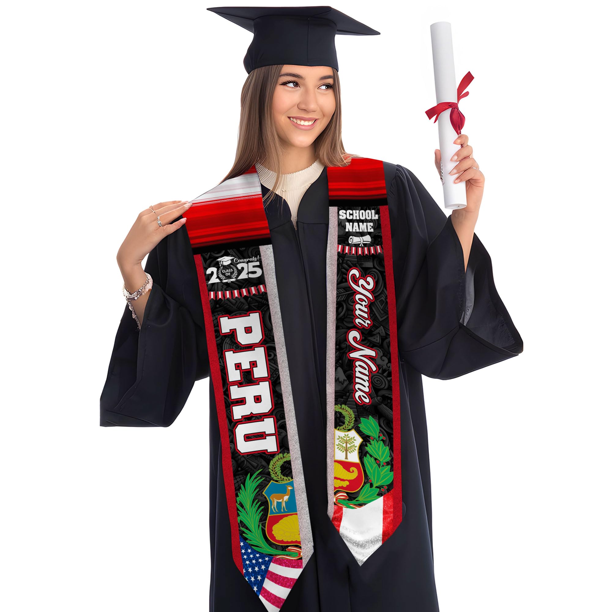 MonkeyVan Custom Peruvian Graduation Sash, Peru Graduation Stole, Peru Flag Stole Class Of 2025, Sashes For Graduations 2025 Peru 8