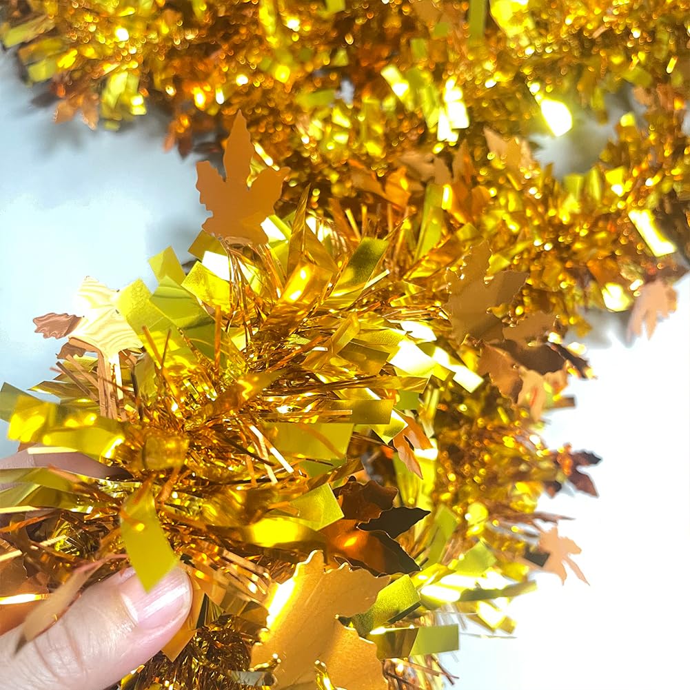 Guirnalda de oropel de Acción de Gracias – Guirnalda de otoño metálica brillante de 66 pies con purpurina para colgar decoraciones colgantes para fiestas de Acción de Gracias, suministros de