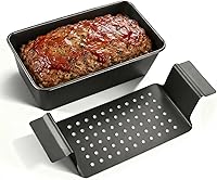 qortyavvu Meatloaf Pan with Drain Tray - Nonstick 9x5 Inch Lift & Serve Loaf Pan for Meat, Bread & Baking, Black