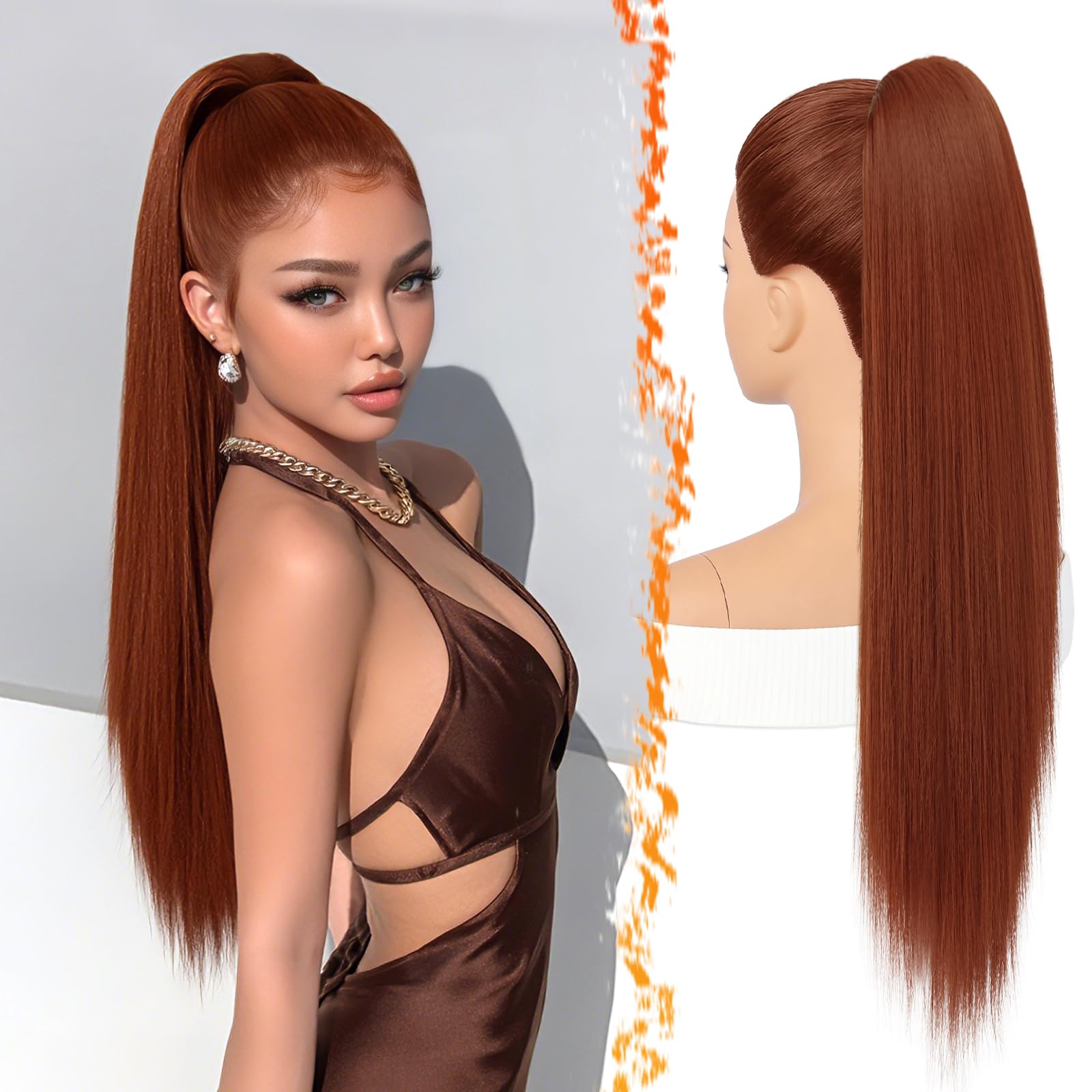 BARSDAR Liso Coleta Postiza Extensiones Pelo, 40cm Corta Liso Marrón Oscuro Cola de Caballo Extension con Cordón Natural Sintética Cheer Posh Ponytail Extensiones Postizos Fiestas Cheer Competition — view 17