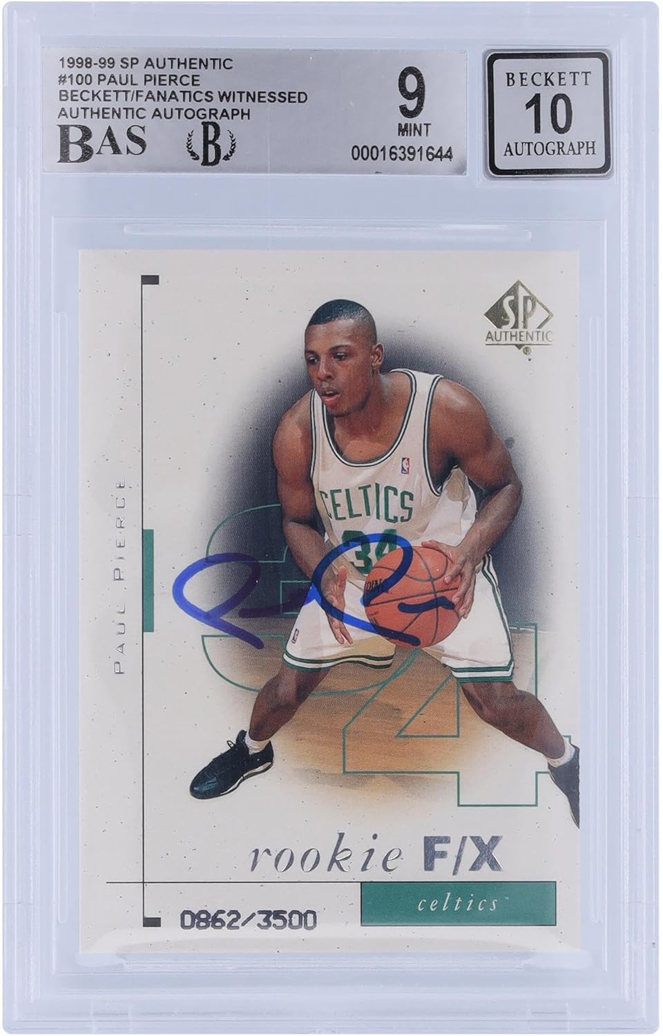 Paul Pierce Boston Celtics Autographed 1998-99 Upper Deck SP Authentic #100#/3500 Beckett Fanatics Witnessed Authenticated 9/10 Rookie Card - Basketball Slabbed Autographed Rookie Cards