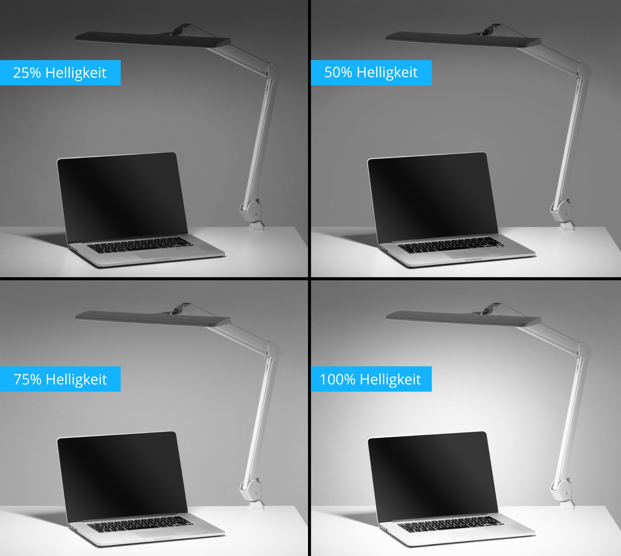 Showlite AL-6012 Arbeitsplatzleuchte - Dimmbare LED Schreibtischlampe für Büro oder Werkstatt - Klemmbare Tageslichtlampe mit Kugelgelenk - Tischlampe mit 4 Helligkeitsstufen - Monitor Lampe Weiß