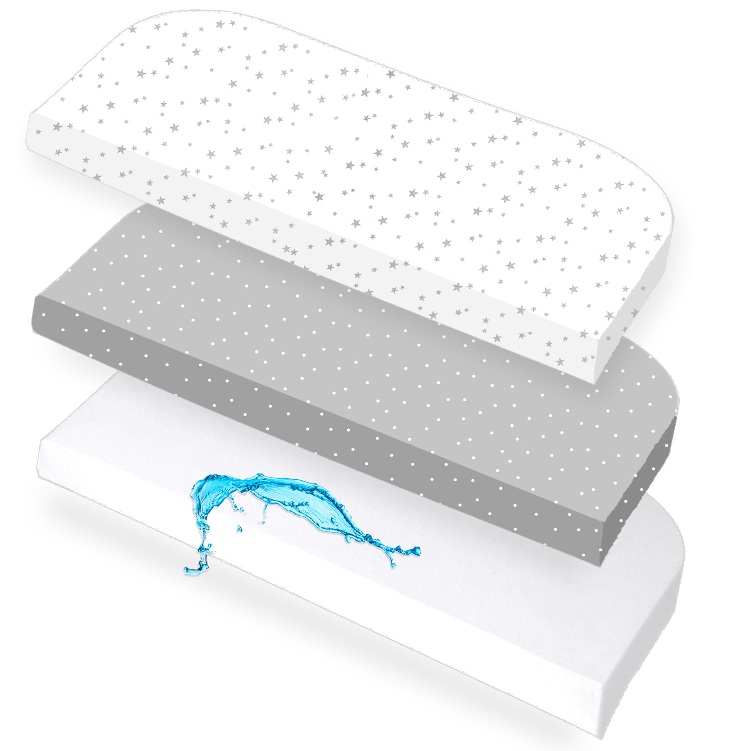 Lovely Hippo 2X Spannbettlaken 50x89 cm Kompatibel mit BabyBay + 1X Matratzenschoner - Spannbettlaken Baby Kompatibel mit Maxi, Boxspring, Comfort, Comfort Plus (Sternzeichen, Grau, 50x89cm)