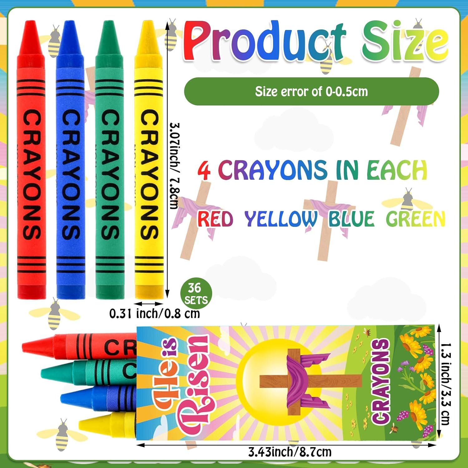 36 Boxes of 4 Pastel Easter Crayons Gifts Total 144 Resurrection Crayons Bulk He Is Risen Easter Basic Supplies Basket Stuffers for Church Sunday Giveaways Party Favors Drawing Art Supplies