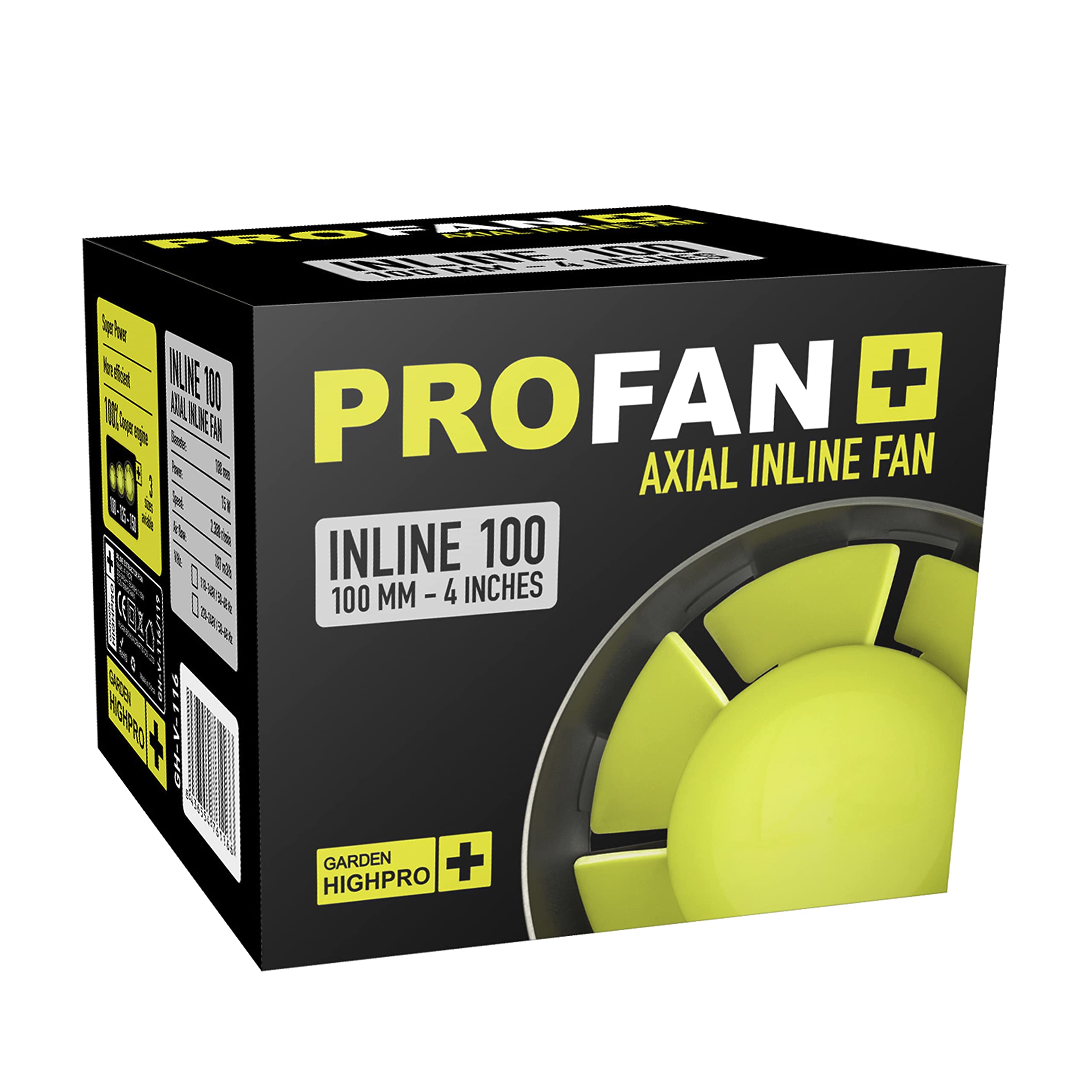 GARDEN HIGHPRO | PROFAN Axial Inline 100mm | Intractor de aire | Intracción de aire de cultivo | Cultivo Indoor | Cultivo Interior | Ahorro de energía | Larga duración de uso garantizado