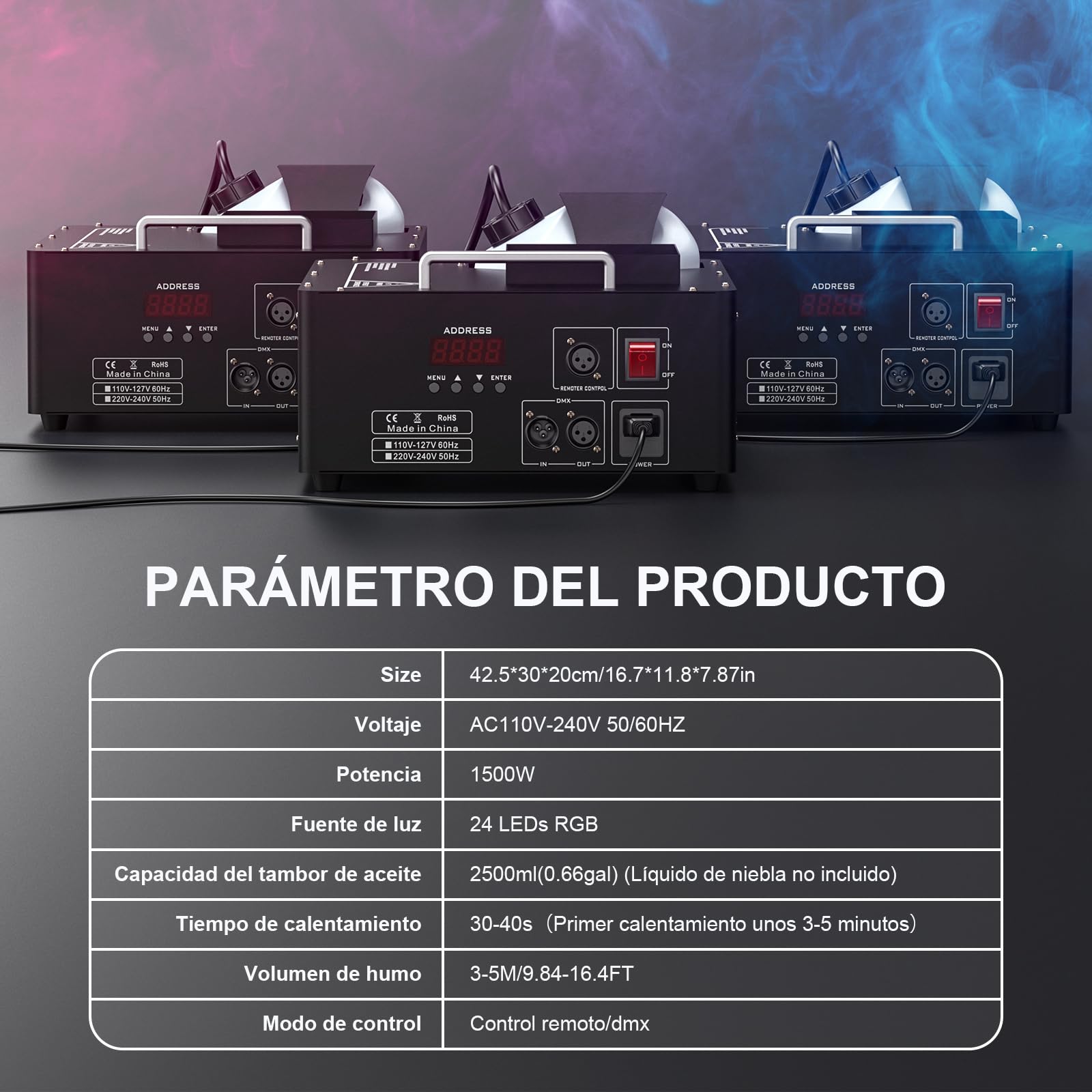Máquina de Humo 1500W con 24 LED luces RGB Efectos Máquina de Niebla con remotos Inalámbrico Fog Machine Portátil para Fiesta Navidad Escenario Discoteca DJ Boda Halloween