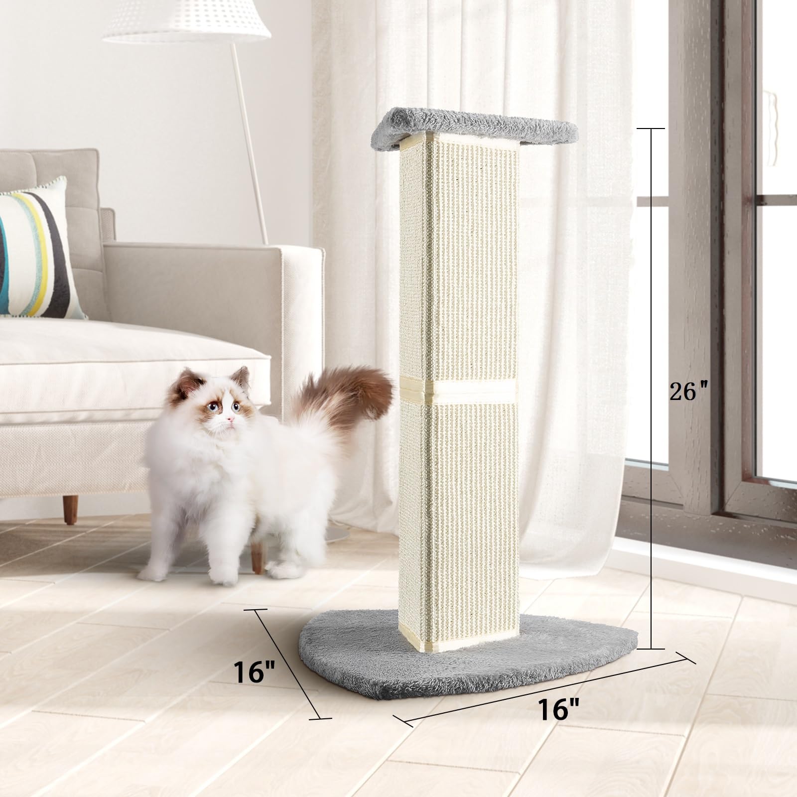 Ewenono Cat Scratching Post 26 inch Cat Scratcher with Natural Sisal Triangle Pillar Design-Cat Post Cat Tower with Stronger Bottom and Column.