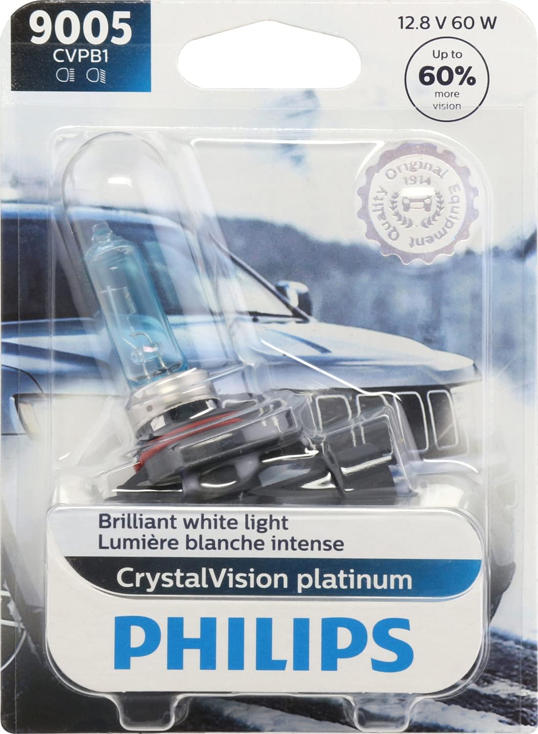 Philips Automotive Lighting 9005 CrystalVision Platinum Superior Upgrade Automotive Replacement Bright White Headlight Bulb, Fits Select High Beam, Low Beam, Fog Positions (1 Pack)
