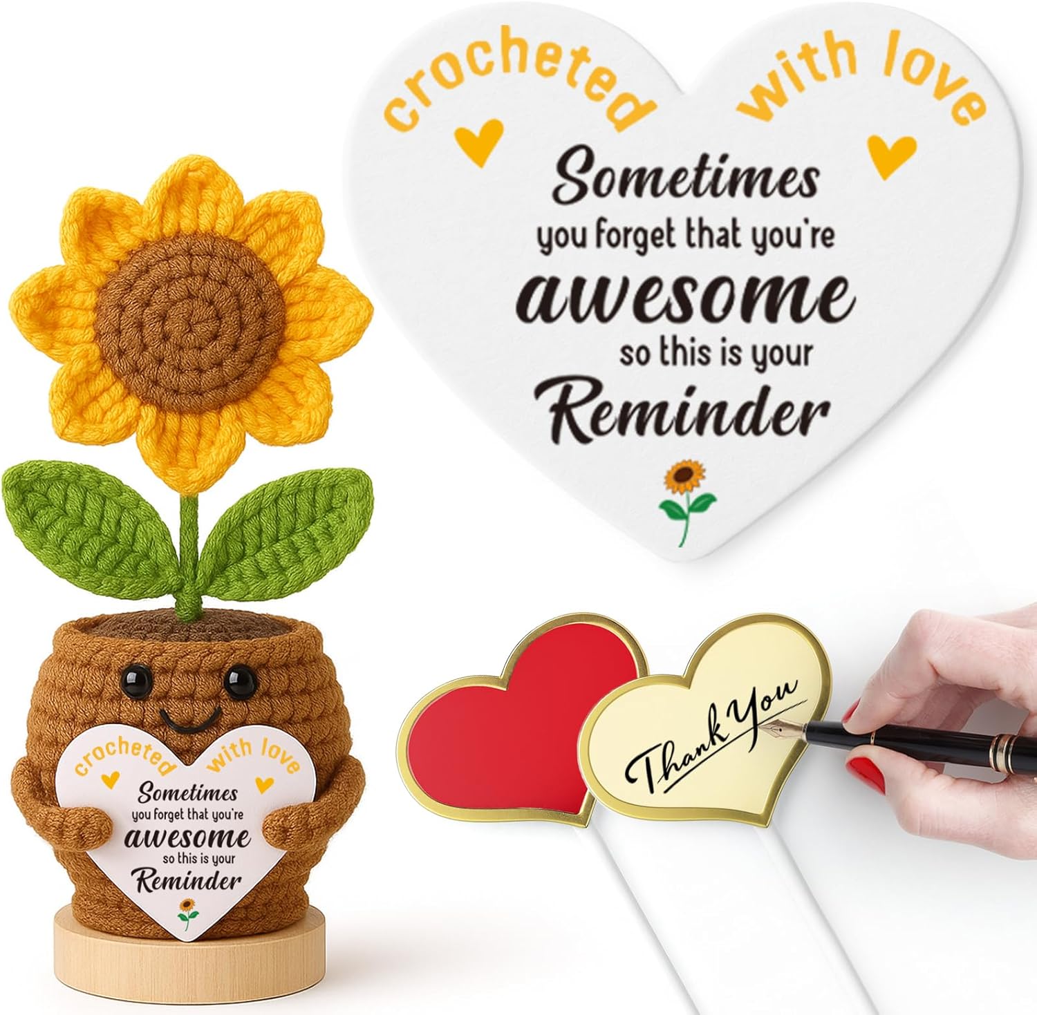 Sunflower Employee Appreciation Gifts Administrative Professional Day Gift for Assistant Coworker, Inspirational Gifts for Women, Encouragement Cheer Up Gift for Best Friends Sister Crochet Sunflower