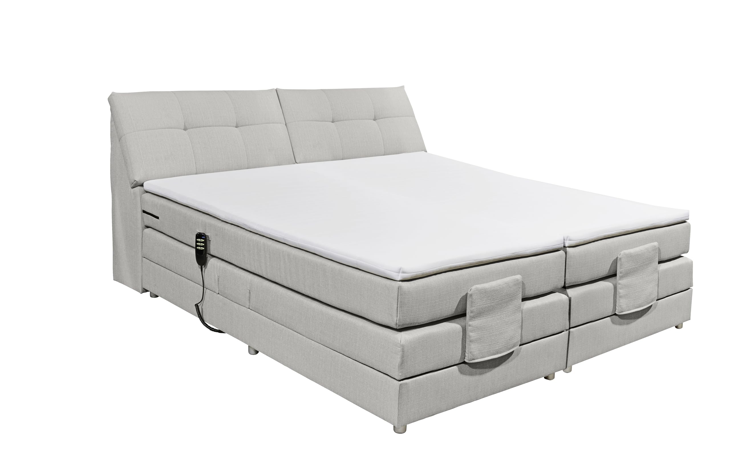 CARPINO Boxspringbett 180x200 elektrisch verstellbar, Silber - Bequemes Doppelbett mit dekorativer Steppung & Komfortschaum Topper - 180 x 110 x 234 cm (B/H/T)