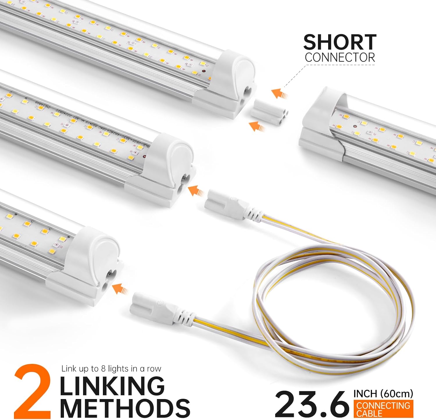 Bstrip Grow Light, 2FT 144W (6 x 24W) Plant Light, Full Spectrum with 660nm Red LEDs, 3686K T8 Grow Lights for Indoor Plants, Greenhouse, Seeding, Linkable Design with On/Off Switch, 6-Pack