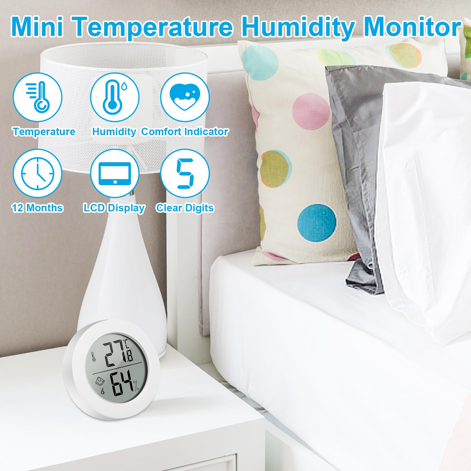 Lot De 6 Thermomètres Hygromètres Mini - Numérique Avec Smiley, Pour Maison