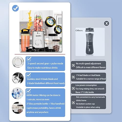 Miniatura 4 de Batidora de batidos, licuadora personal para batidos y batidos, 12 piezas de molinillo de café y licuadoras de encimera para cocina, licuadoras