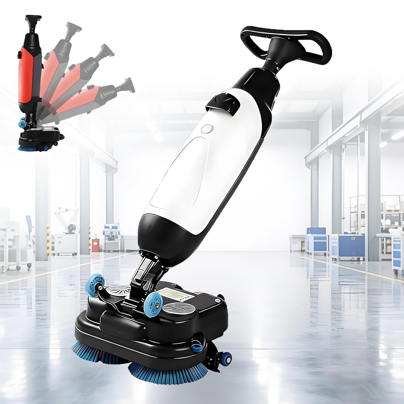 Lucidatrice per Pavimenti Multiuso, Lavasciuga per Pavimenti Professionale, con Doppie Spazzole Girevoli A 360° E Doppi Serbatoi da 4 Litri + 6 Litri, Pulizia Pavimenti Industriali Grey