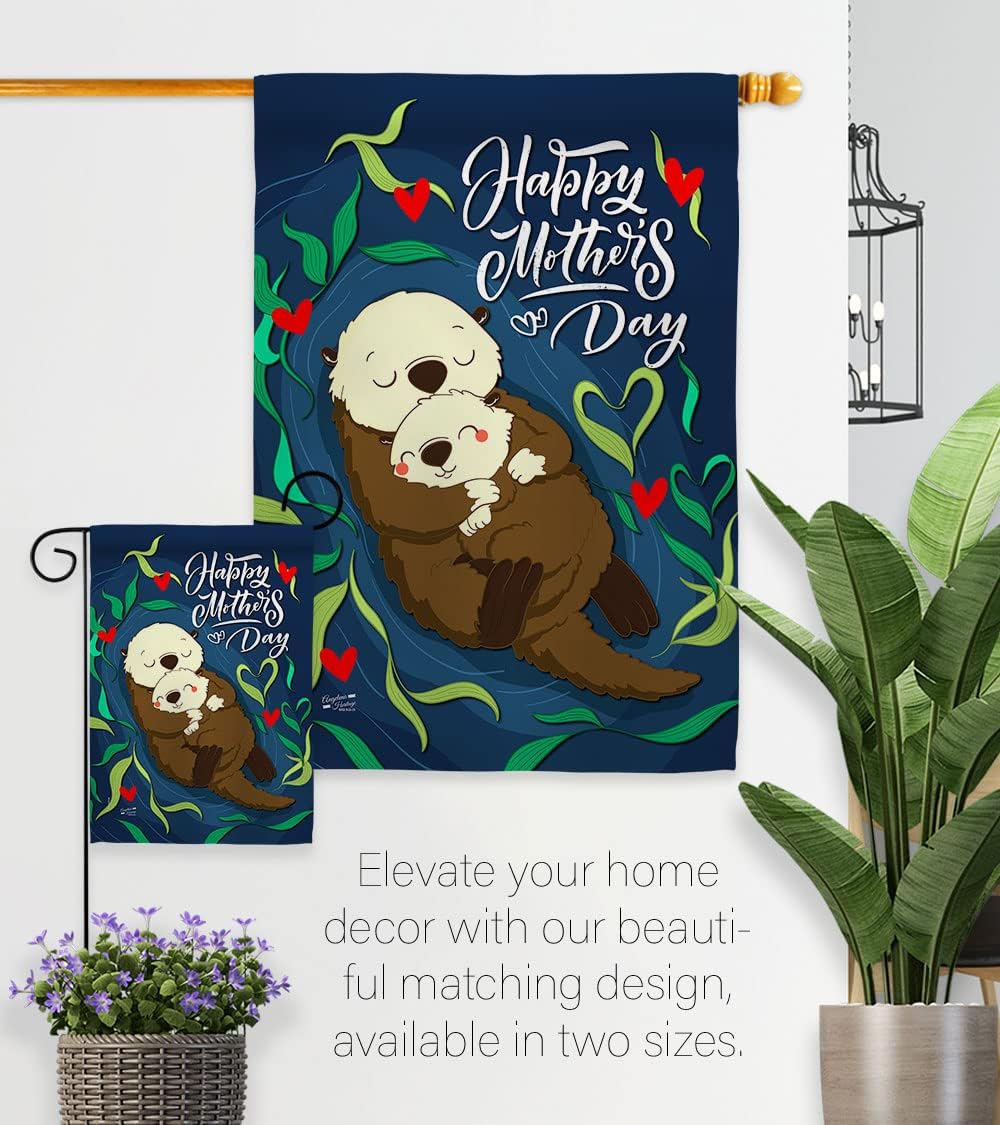Otter Mother Day Garden Flag - Set with Stand Family Mother's Mom Mama Grandma Love Flowers Parent Sibling Relatives Grandparent - House Banner Small Yard Gift Double-Sided Made In USA 13 X 18.5