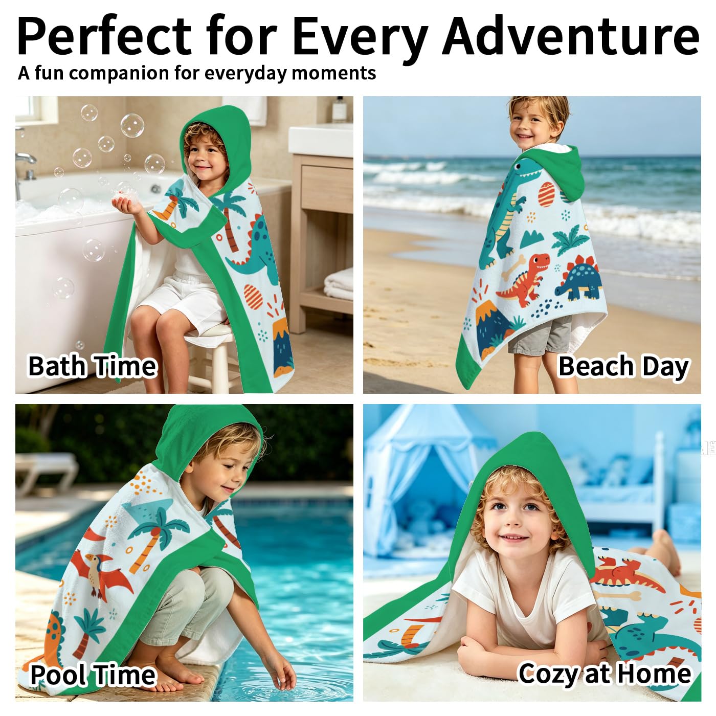 peacoblue Badeponcho Kinder Kapuzenhandtuch Dinosaurierwelt | Mikrofaser Kapuzenhandtuch 76x127cm für Kinder 2-8 Jahre, Schnell trocknend für Strand, Pool und Schwimmen
