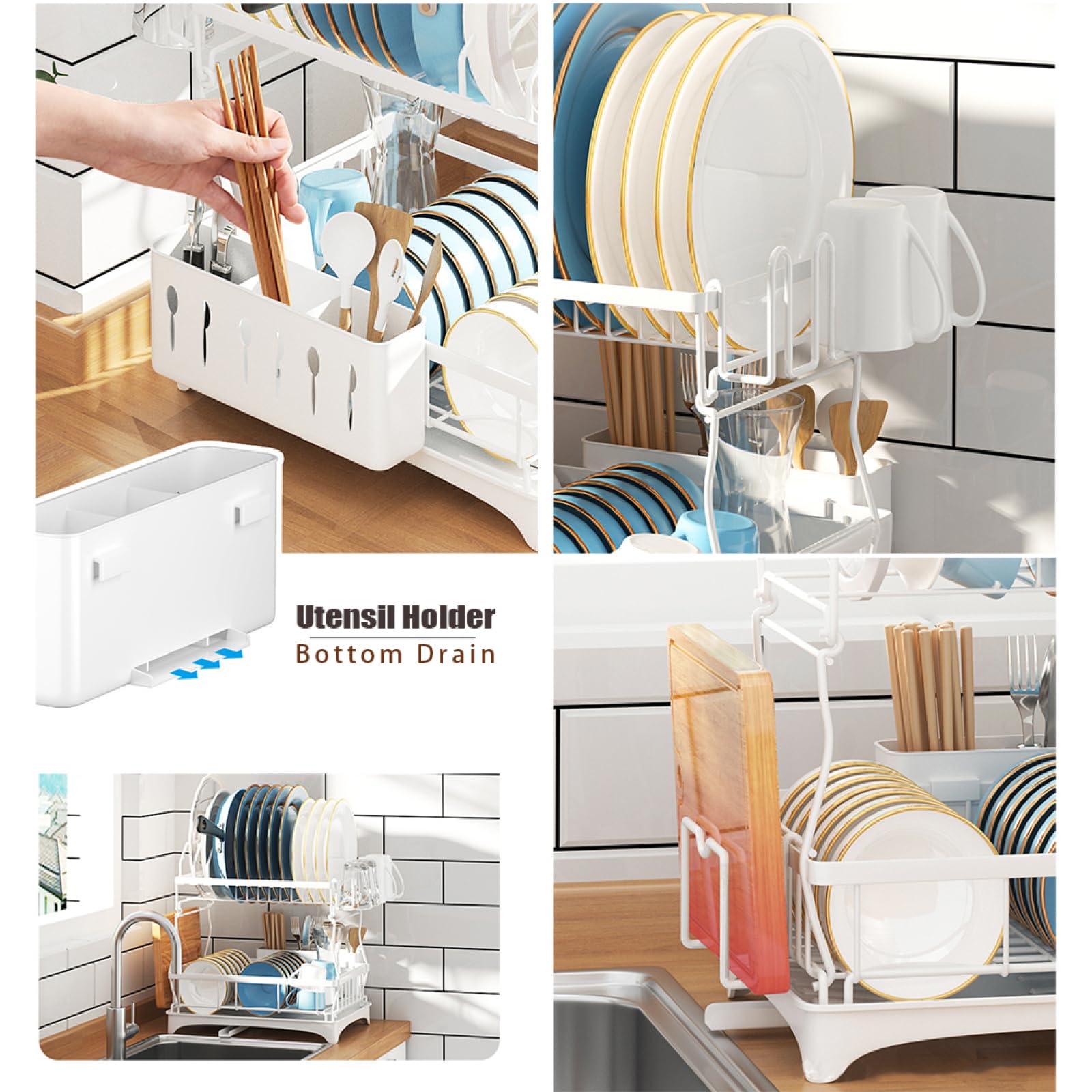 Carbon Steel Cutlery Drain Rack - Countertop Or Wall Mount Drying Organizer, White