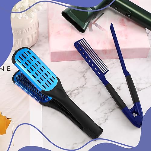 Miniatura 7 de Chengu 2 peines alisadores para el cabello, pinzas de cerdas de jabalí, cepillo de doble cara, cepillos para alisar el cabello, peine de hierro