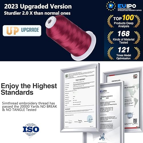 Miniatura 20 de Simthread Hilo de bordar 5500 yardas rojo 800, 2 carretes enormes 40wt poliéster para hermano, Babylock, Janome, Singer, Pfaff, Husqvarna, Bernina
