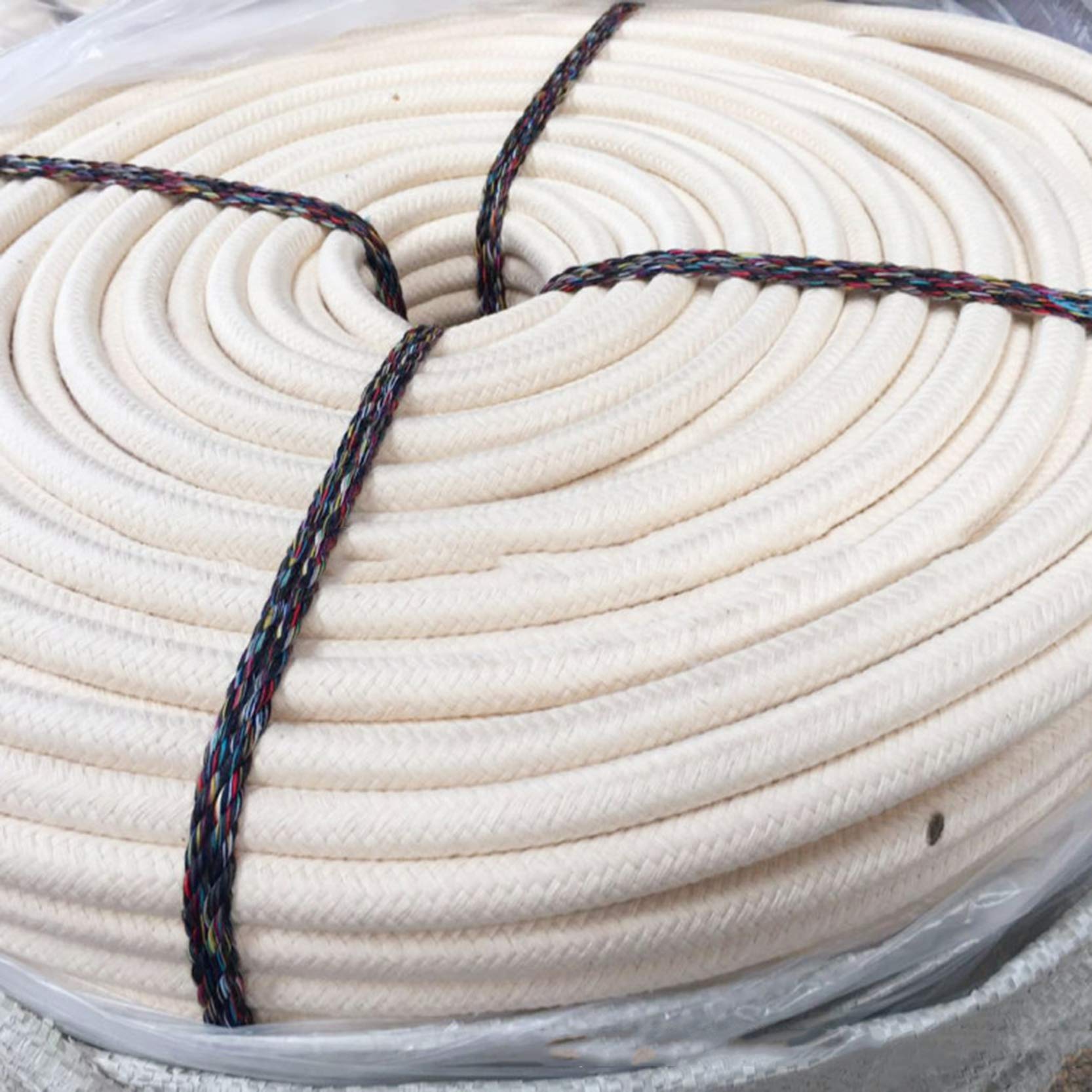 Cuerda de algodón Beige para Bandera,100m, Poste de Bandera, Cuerda de driza, Resistente y Duradera, Cuerda de algodón Multiusos para Colgar Ropa al Aire Libre, Atar Viajes, jardín,Beige-10mm