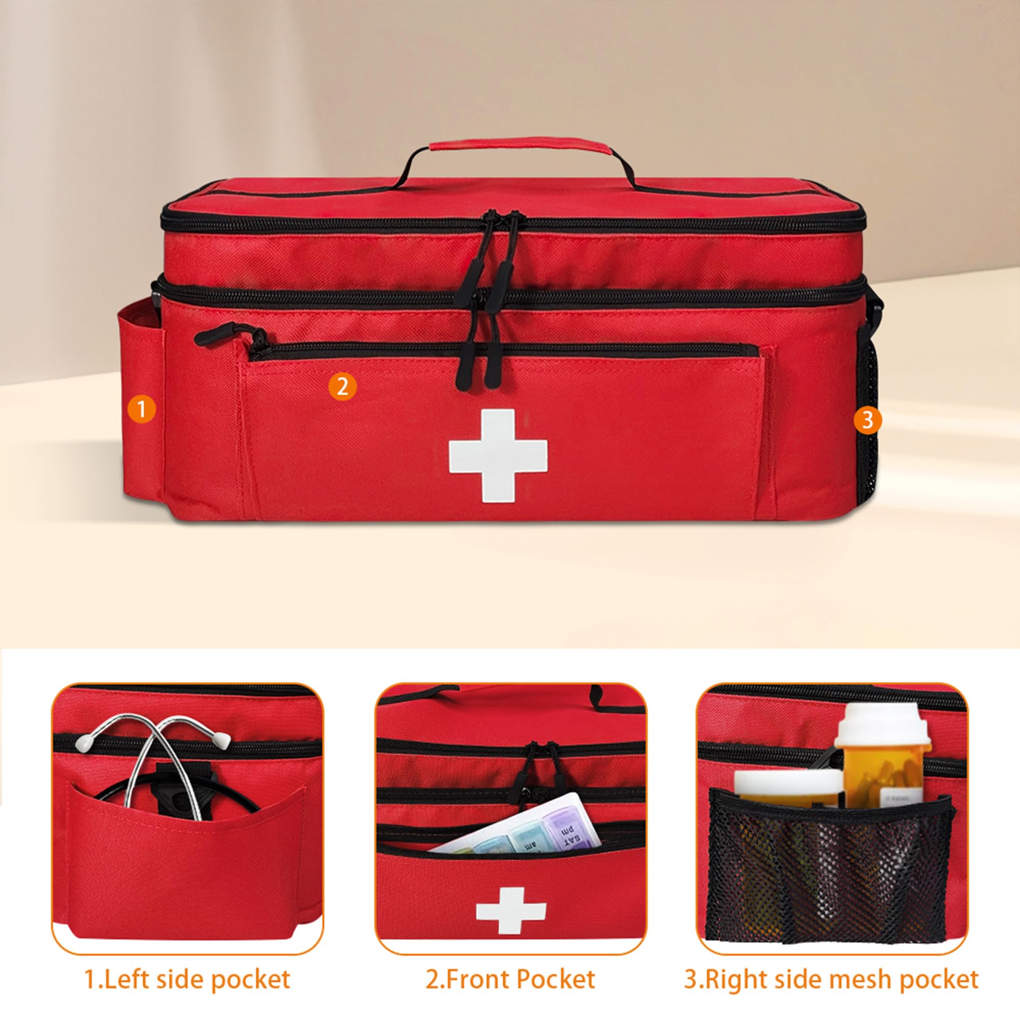 Erste Hilfe Tasche Leer, Medikamententasche Groß, Rot