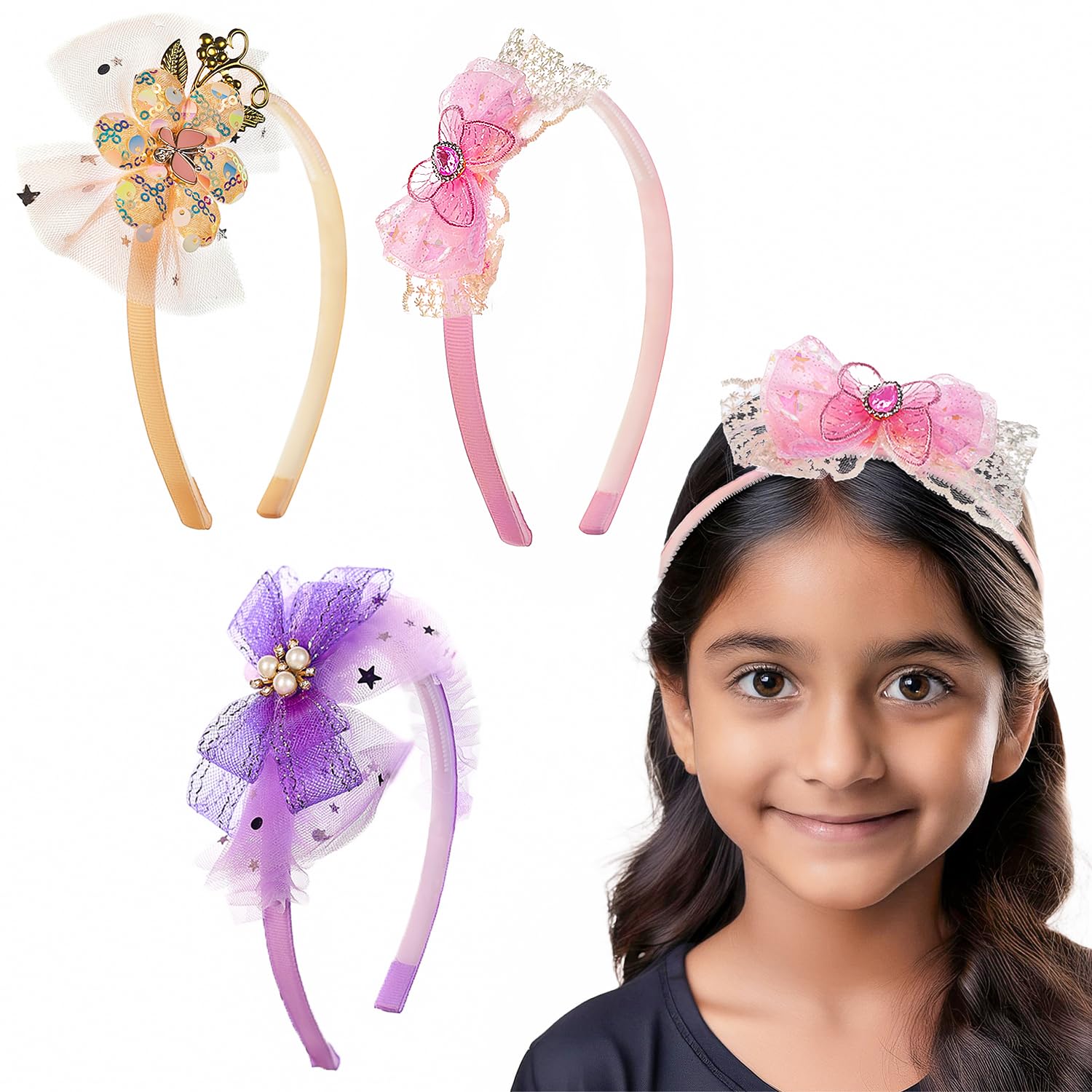 ANNA CREATIONS Glitter Bow Hairband Shiny Bow Knot Teeth Plastic Hairband for Girls Hair Band Stylish Hair Accessories for Women & Girls (Pack of 3) (B0DDXK1YBT) Amazon Price History, Amazon Price Tracker