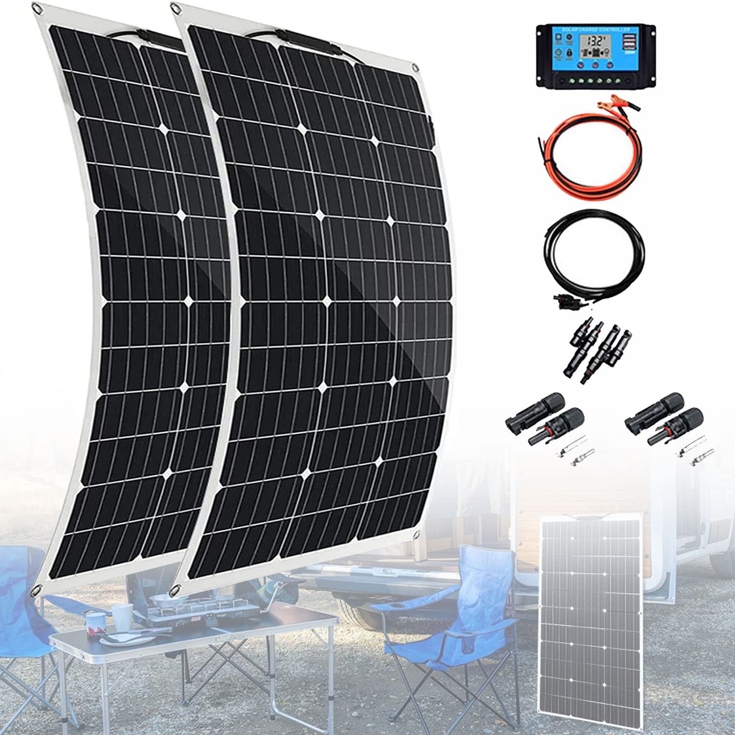 Pannelli solari, Moduli solari Flessibili, Moduli solari monocristallini per casa, Campeggio, Auto, Case mobili, Barche (600w)