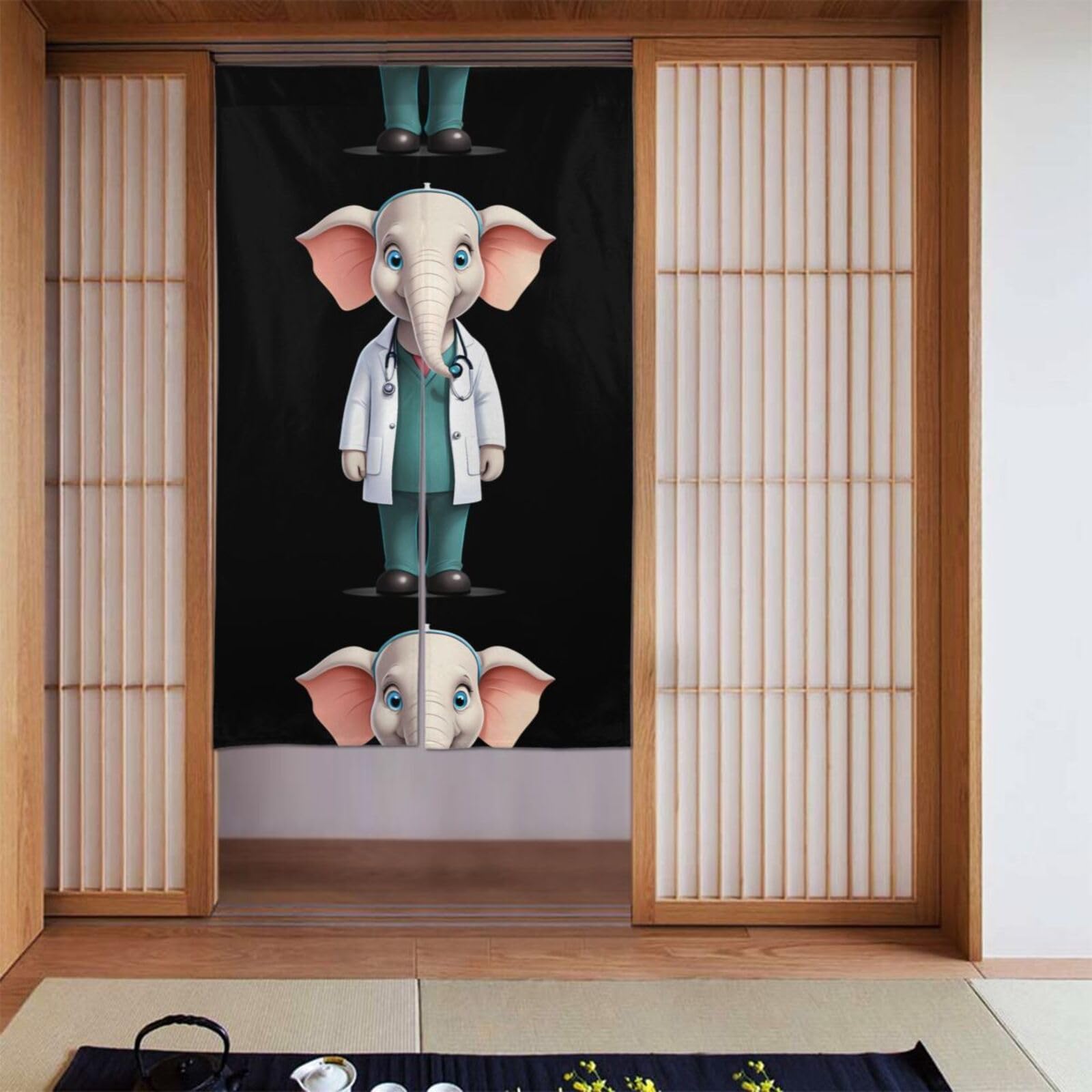 Cortina de puerta con diseño de elefante de 86x142 cm para baño y separación de estancias