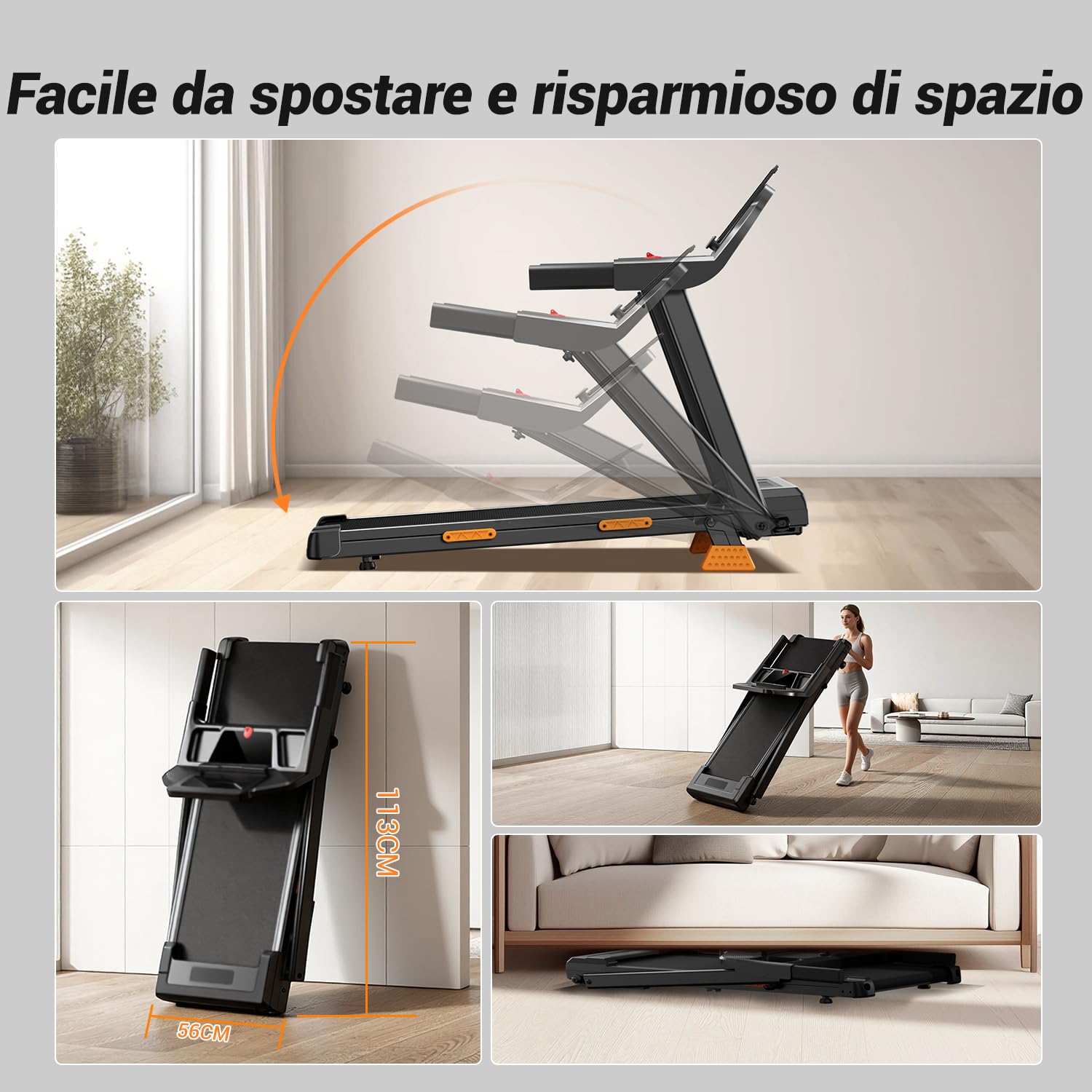 LONTEK Tapis Roulant Salvaspazio con Inclinazione 15%, Tapis Roulant Elettrico 12KM/H, Tapirulan Pieghevole da Casa con Motore da 3.0 HP e Display LED, Carico Massimo 136KG