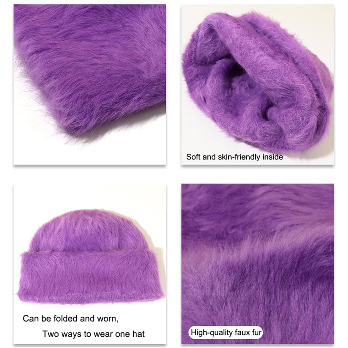 Gorro de piel sintética para hombres y mujeres, gorro de punto cálido de invierno suave y cálido, gorro de esquí, gorro de punto de calavera de esquí, gorro de invierno holgado, gorros unisex