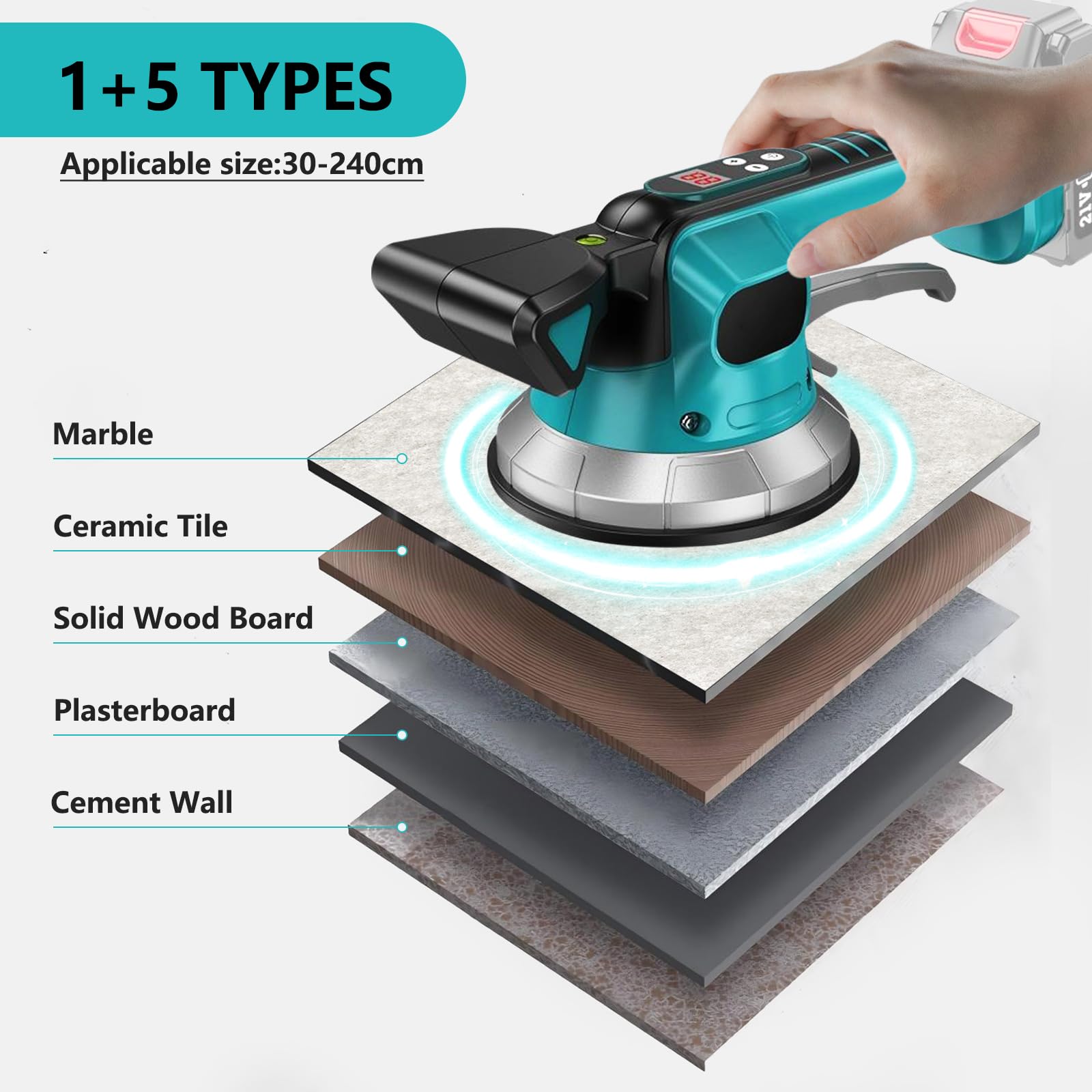 Makita Kompatibler Fliesenrüttler Akku Vibrationsgerät 10 Geschwindigkeiten 200KG Adsorption 30-240cm