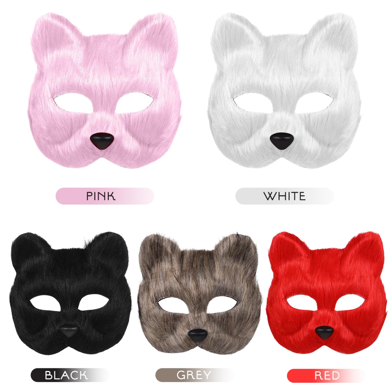 Toyvian 5Pcs Mask Plush Cat Fox Mask Half Face Animal Mask Stage Performance Furry Party Cat Mask Novelty Gear Fox Costume Accessory
