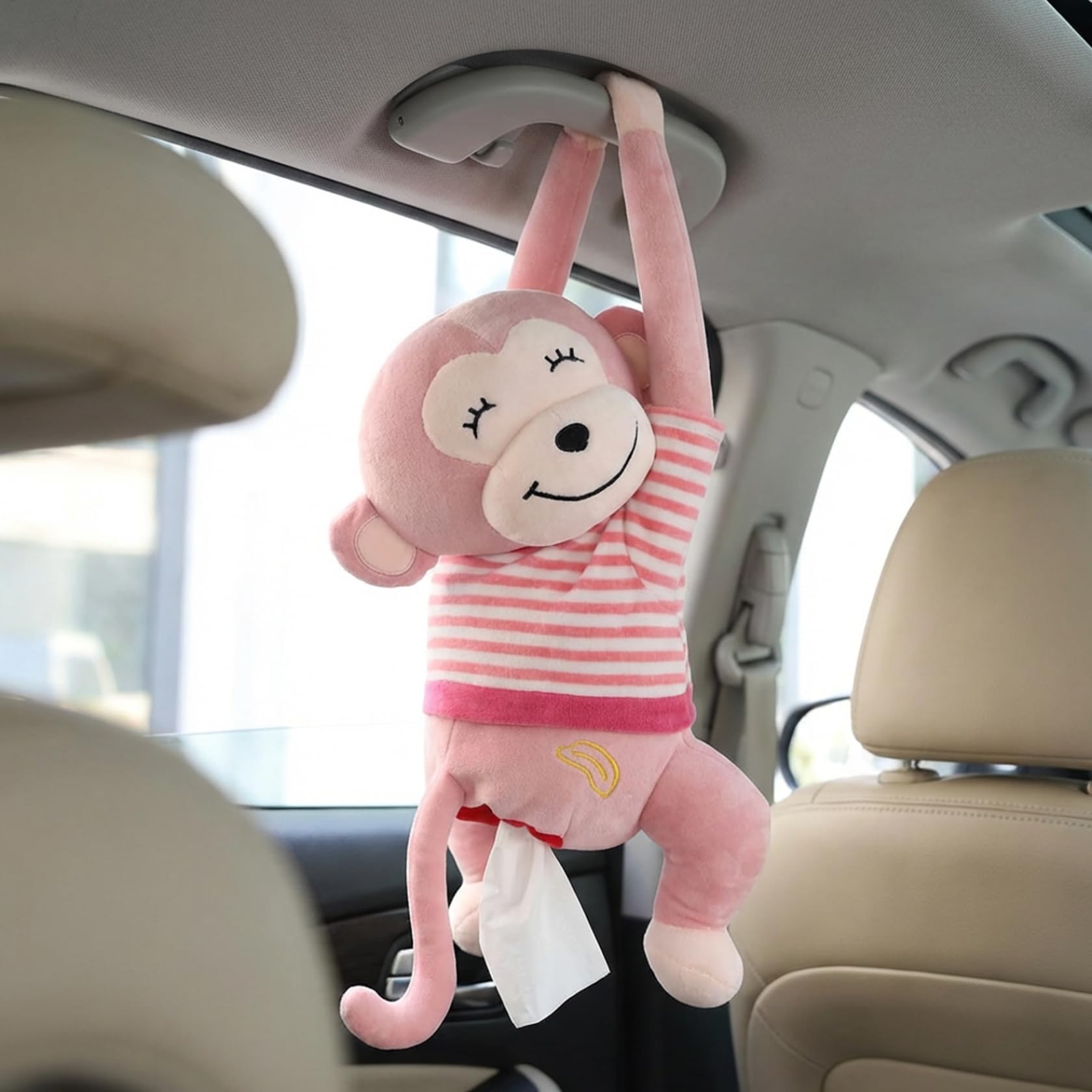 Latemeia Style 2 Funny Tissue Box Cover, Soft Plush Monkey Car Tissue Holder For Back Seat, Convenient Hanging Tissues Dispenser For Car And Home Funny Holder, For