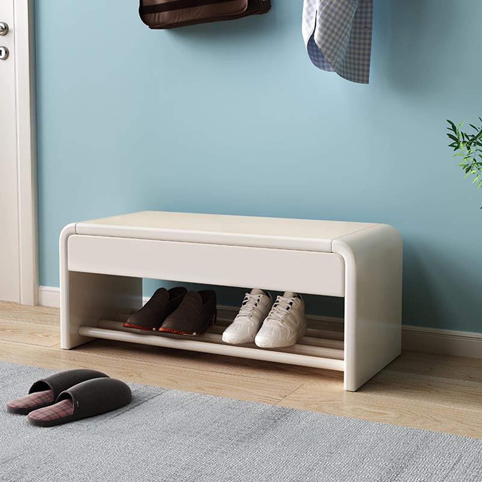 Banc de rangement à chaussures en bois blanc de 60 cm, solution polyvalente pour couloir