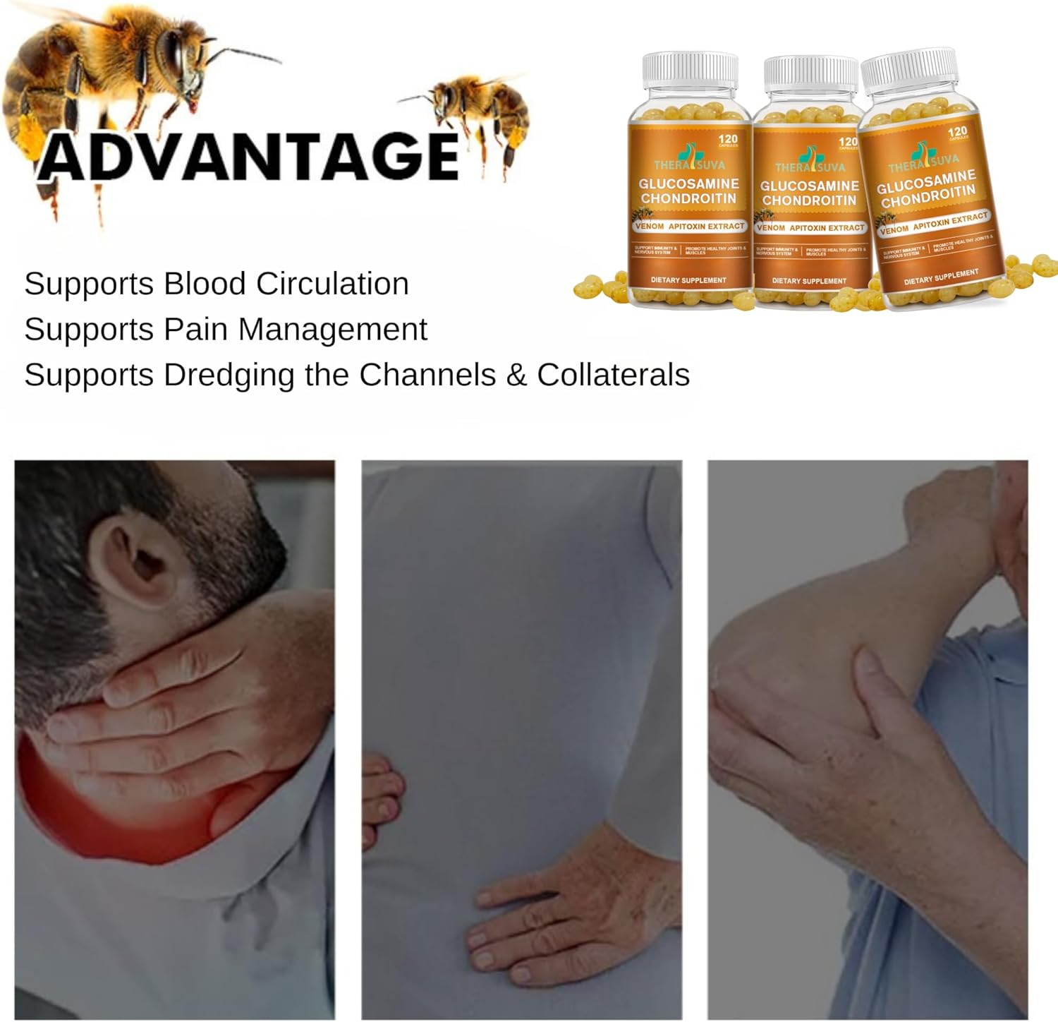 Glucosamine Chondroitin Complex with Raw Honey & Bee Venom – Natural Joint Support, Mobility & Flexibility Supplement, 2 Month Supply, 120 Softgels