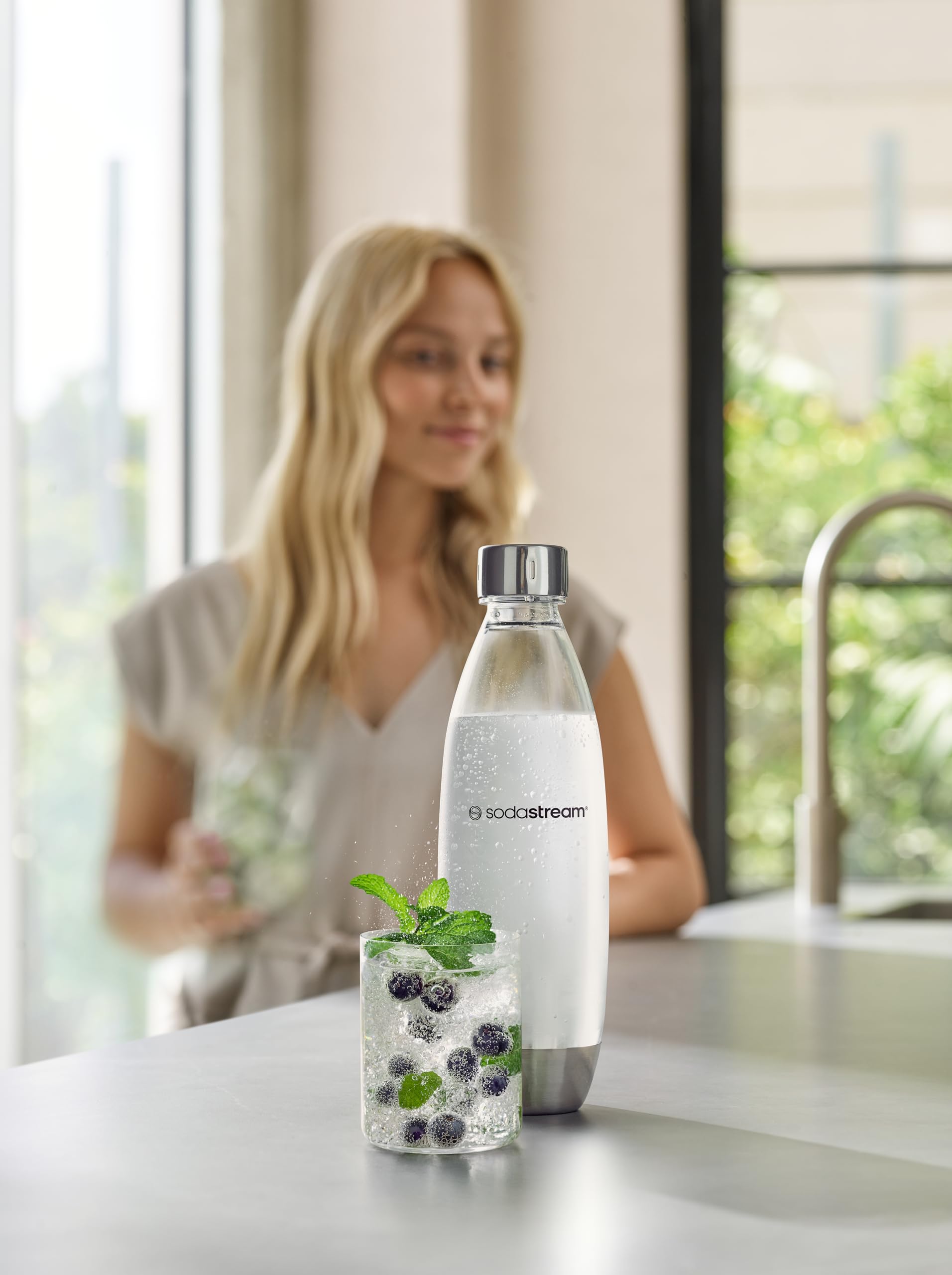 Bottiglia SodaStream In PET Con Base E Coperchio Acciaio - 1L Universale Per Gasatore Acqua - Foto 11